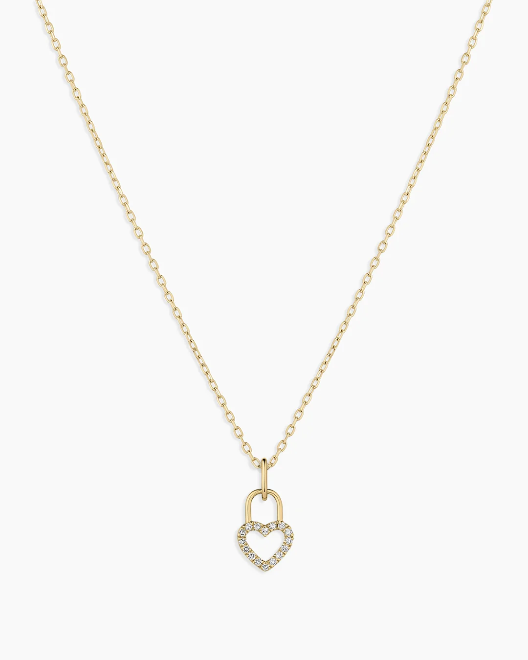 14K Diamond Heart Padlock Charm Necklace