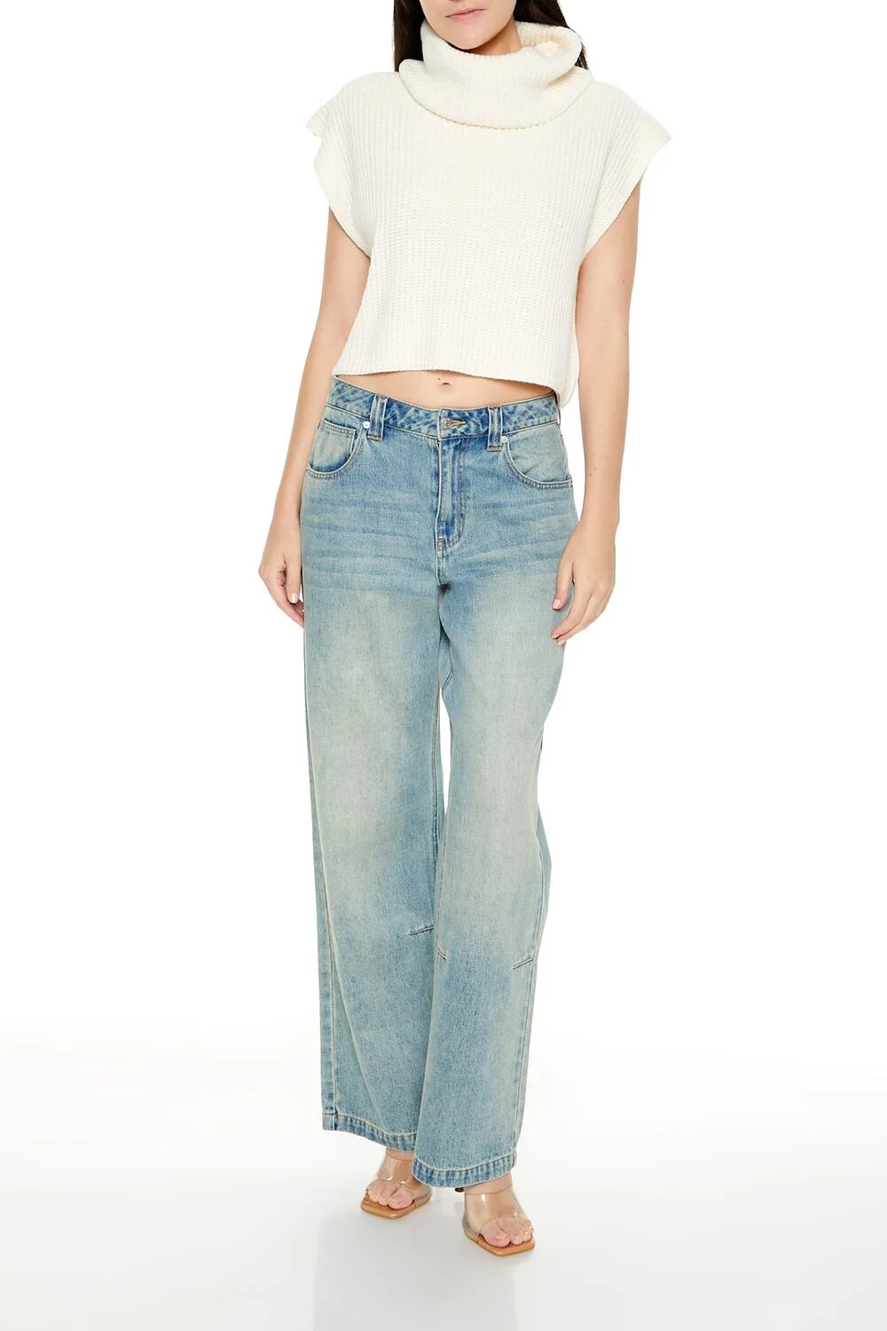 Cropped Sleeveless Turtleneck Sweater