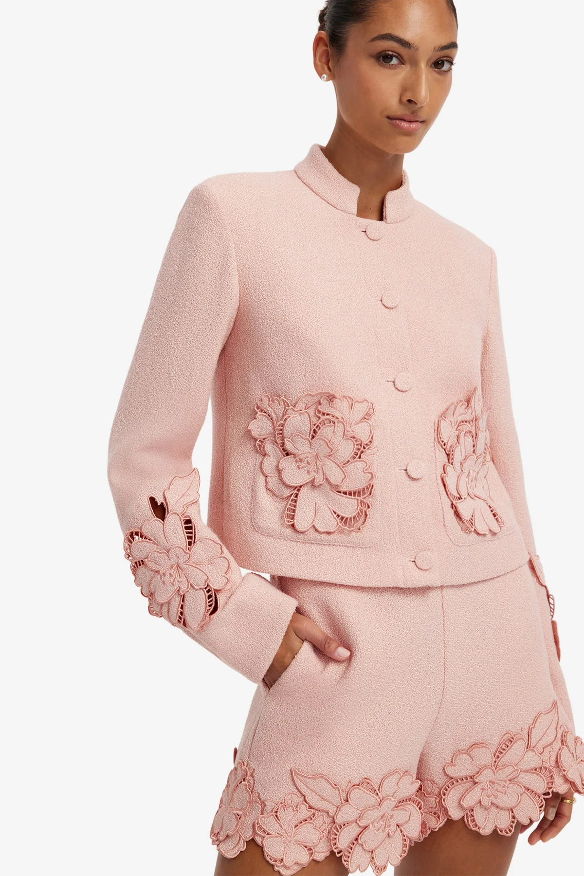 Blythe Appliqué Tweed Jacket - Dusty Pink