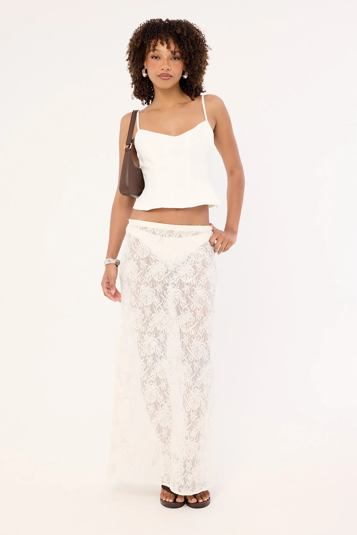 Perfect Stranger Lotta Lace Sequin Maxi Skirt White