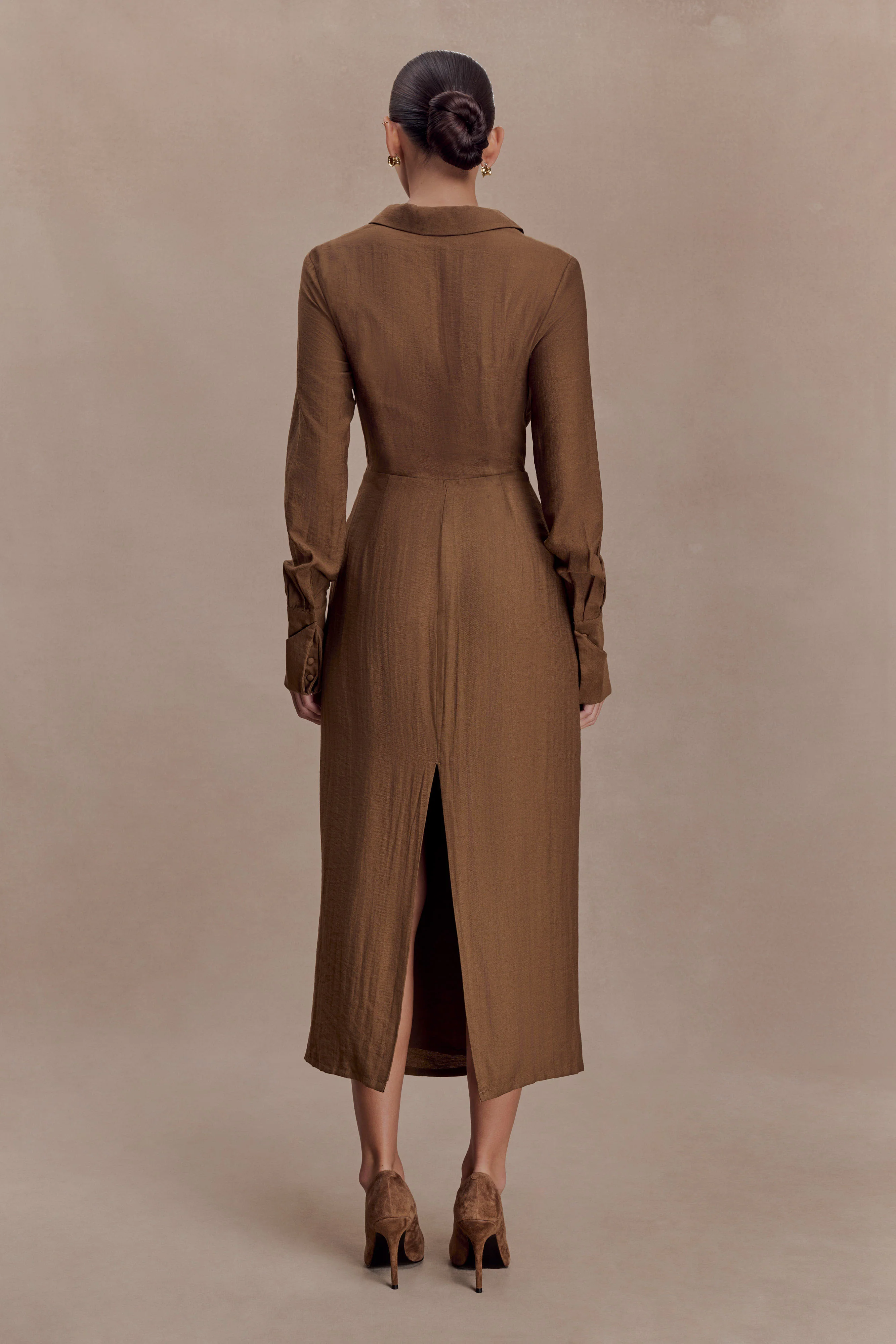 Cecilie Cut Out Shirt Midi Dress - Dark Chocolate