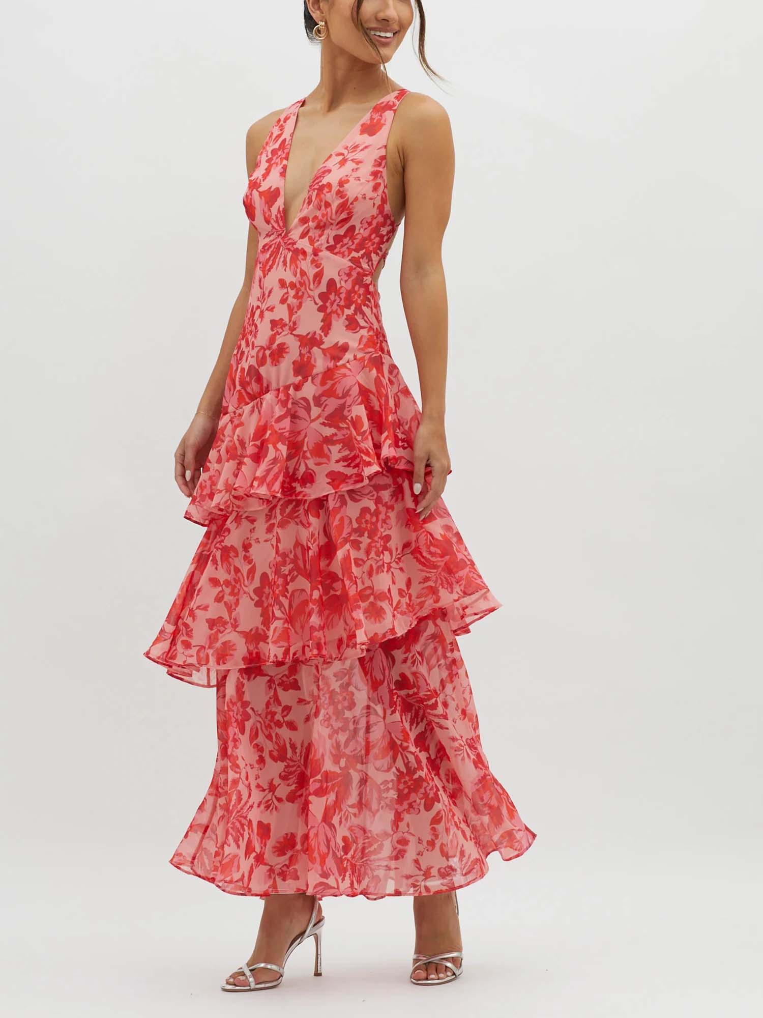 Red Ruffled Tiered Maxi Dress