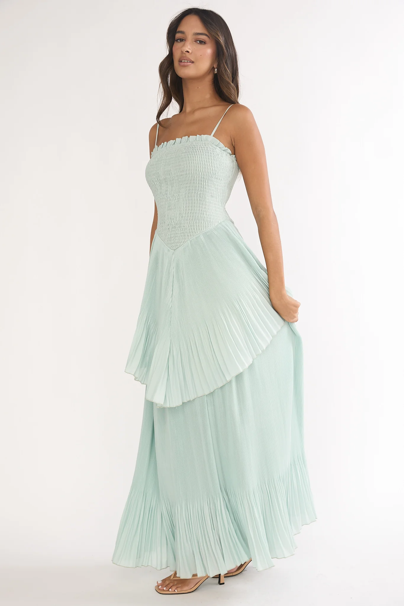 Delin Smocked Layered Maxi Dress Sage - luluinthesky