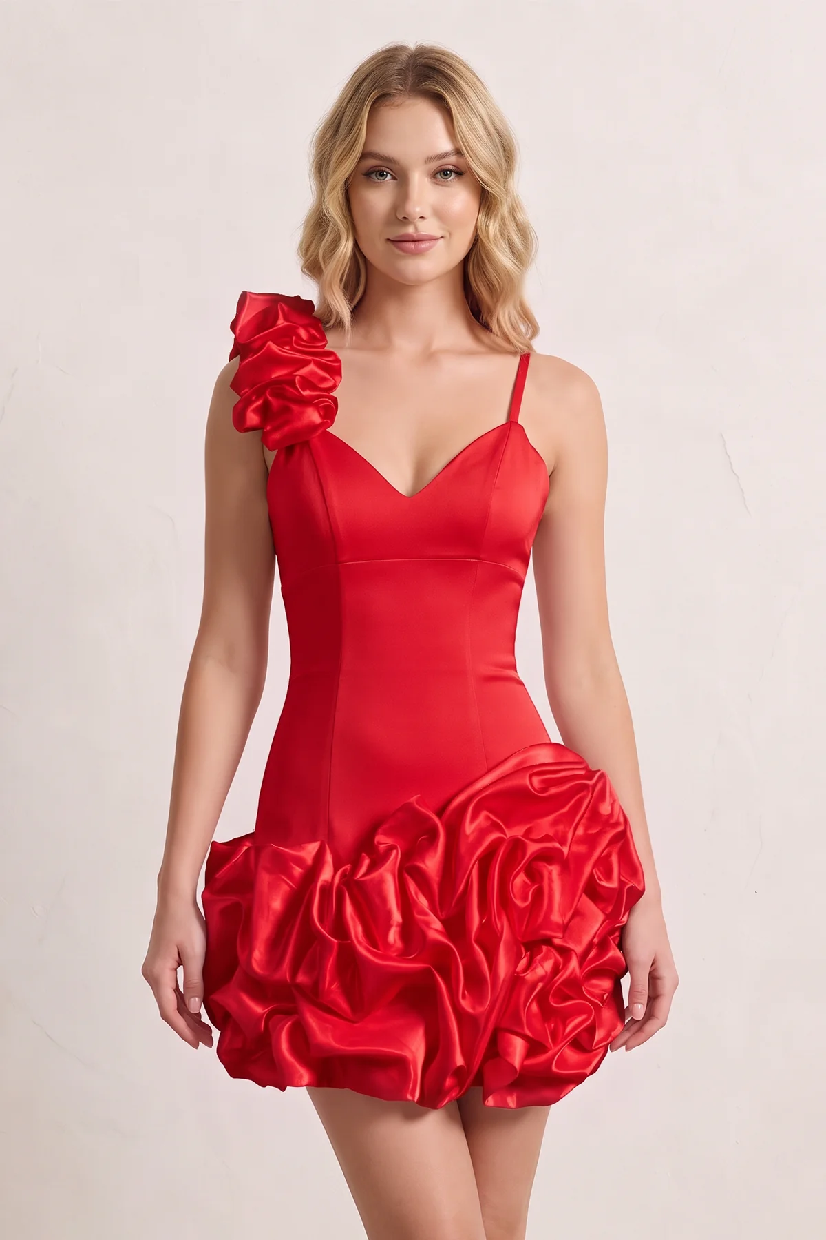 Red Sheath Spandex Ruched V Neck Homecoming Dresses with Ruffles