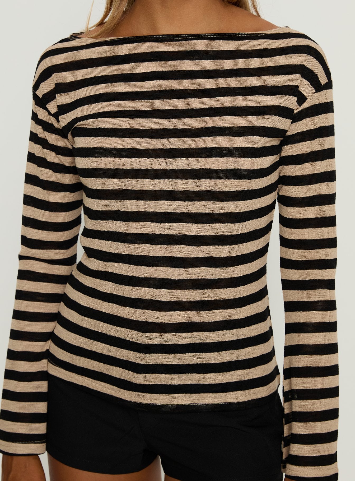 So Composed Boat Neck Long Sleeve Top Latte Stripe