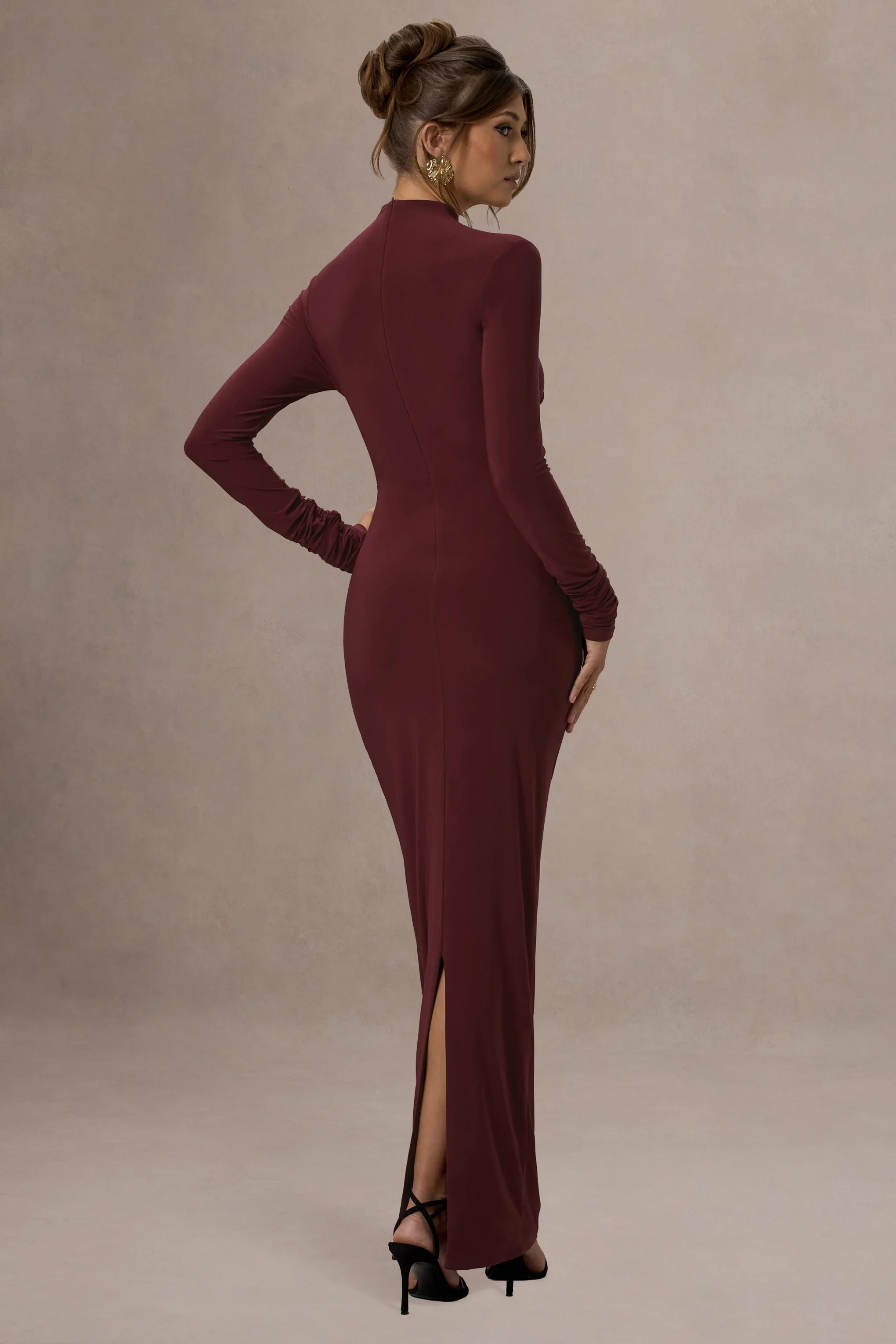 Hespera | Port High-Neck Long-Sleeve Gathered Maxi Dress
