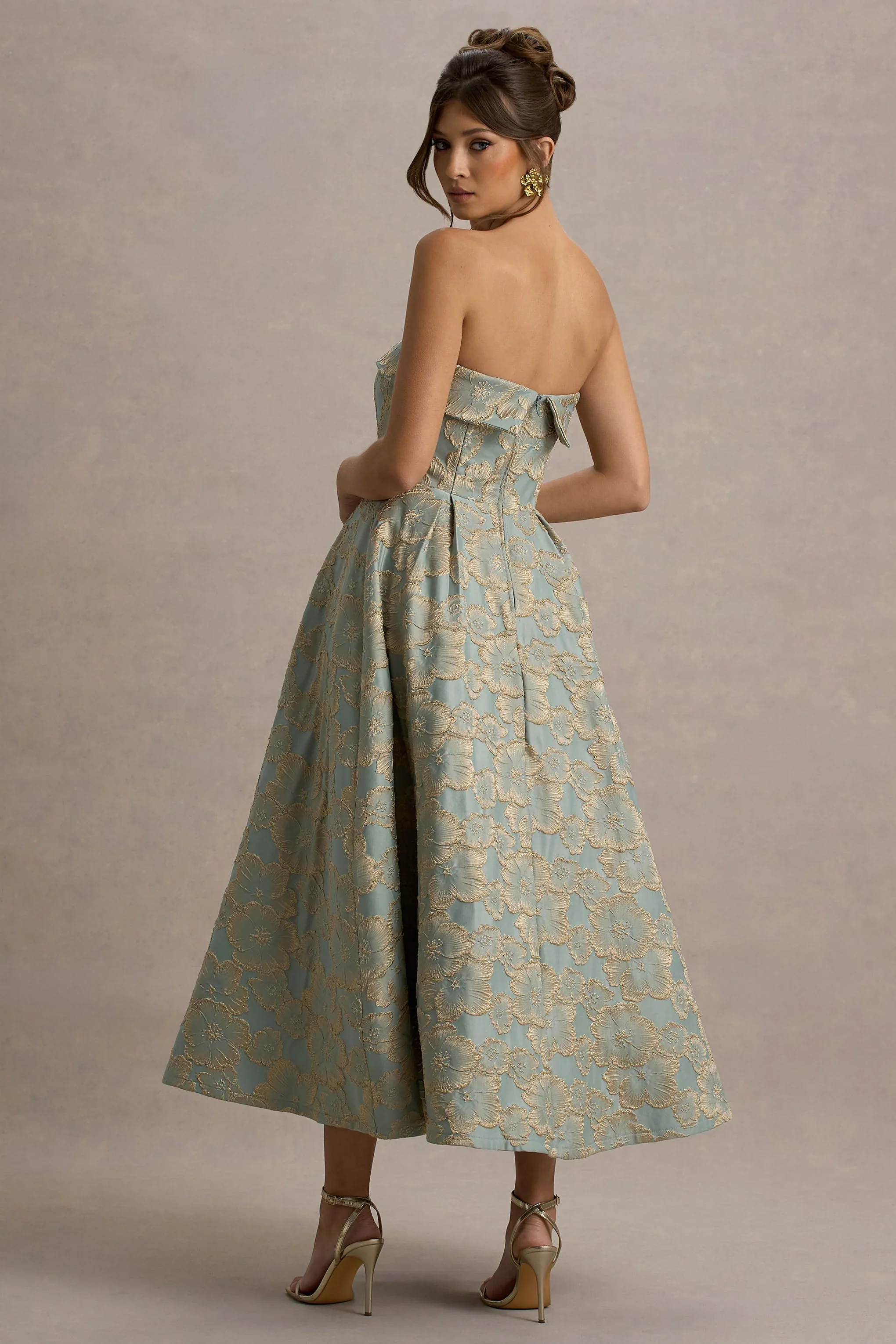 Zuma | Light Blue Jacquard Strapless Midi Dress