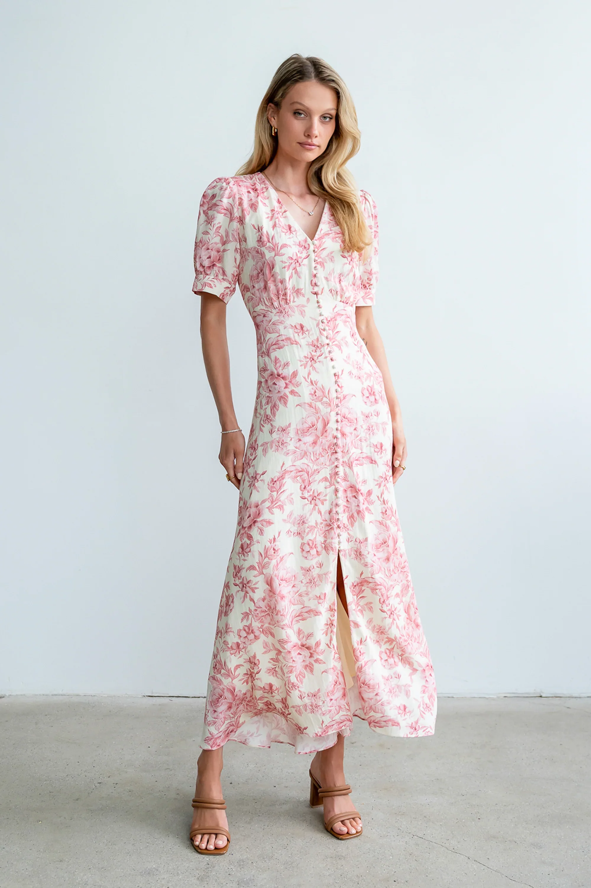 Lia Floral Midi Dress in Pink