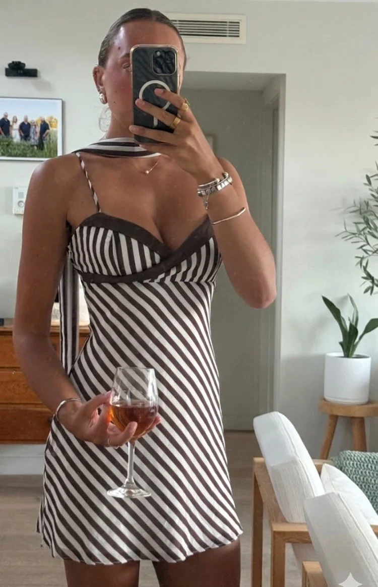 Arti Brown Stripe Scarf Micro Mini Dress
