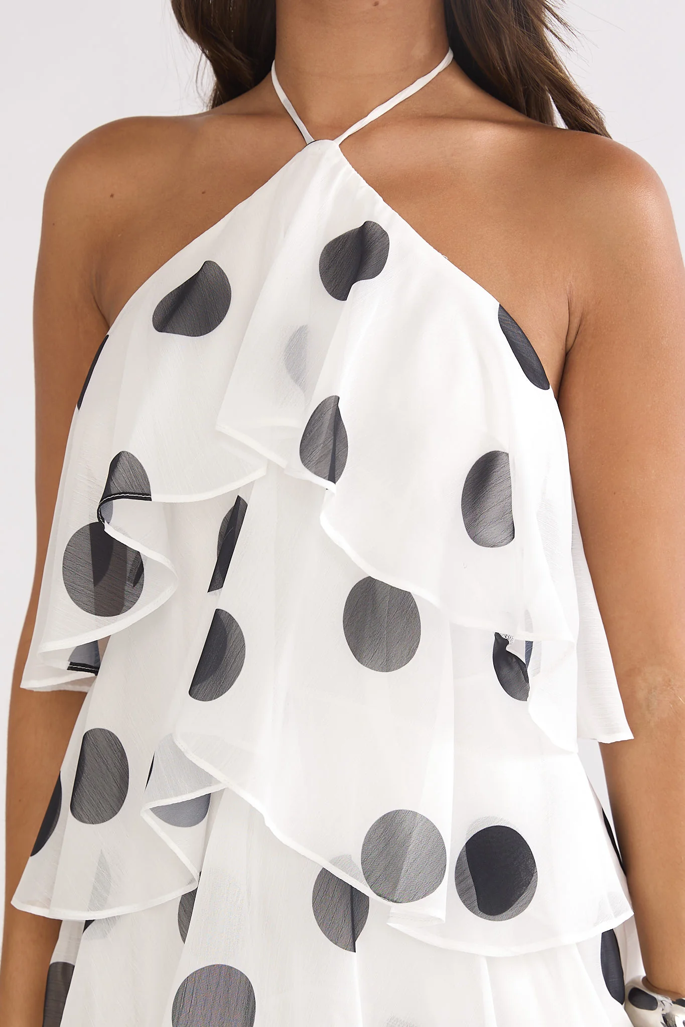 Darylyn Tiered Ruffle Maxi Dress Polka Dot White