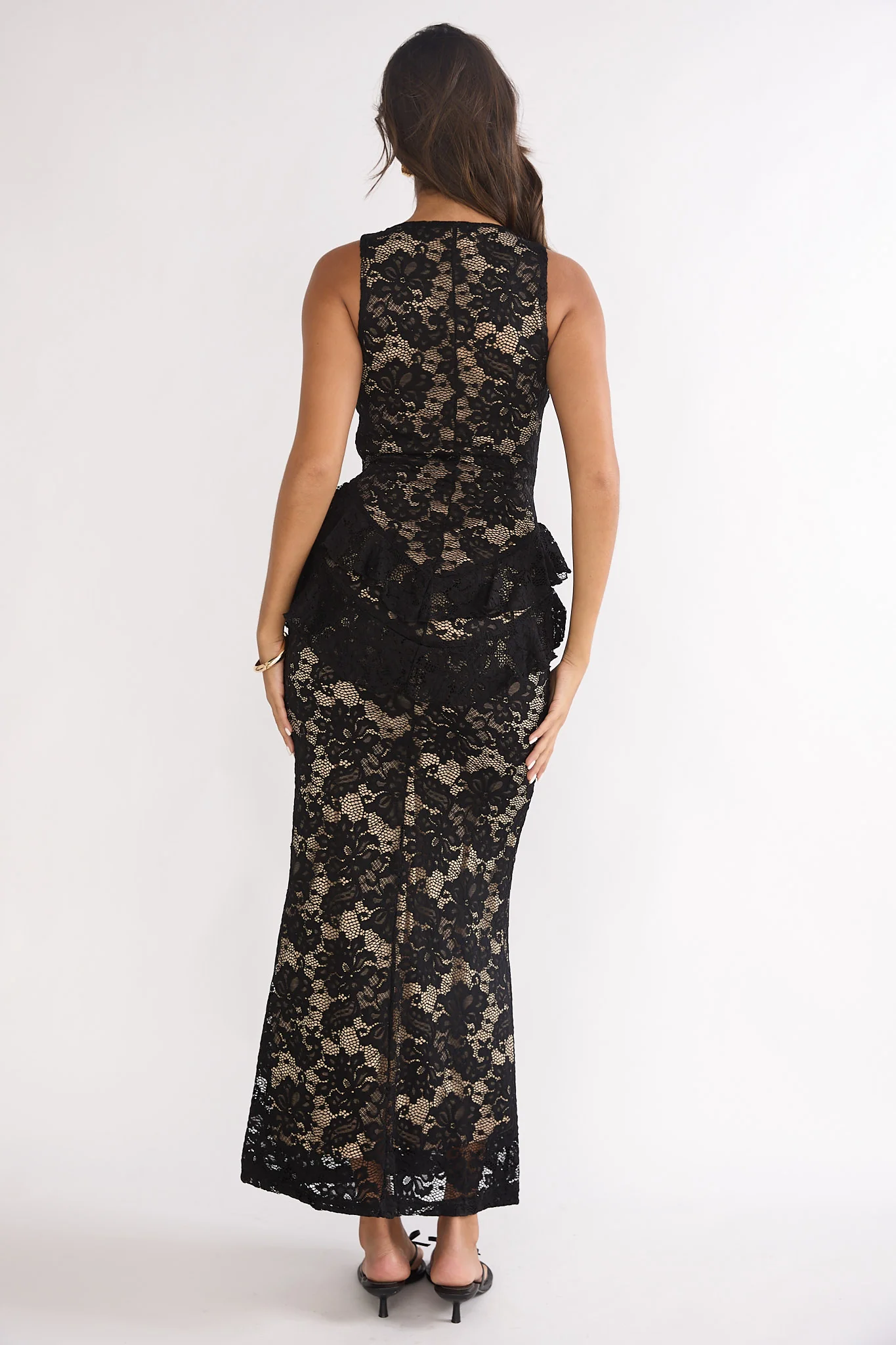 Serenella Peplum Lace Maxi Dress Black - luluinthesky