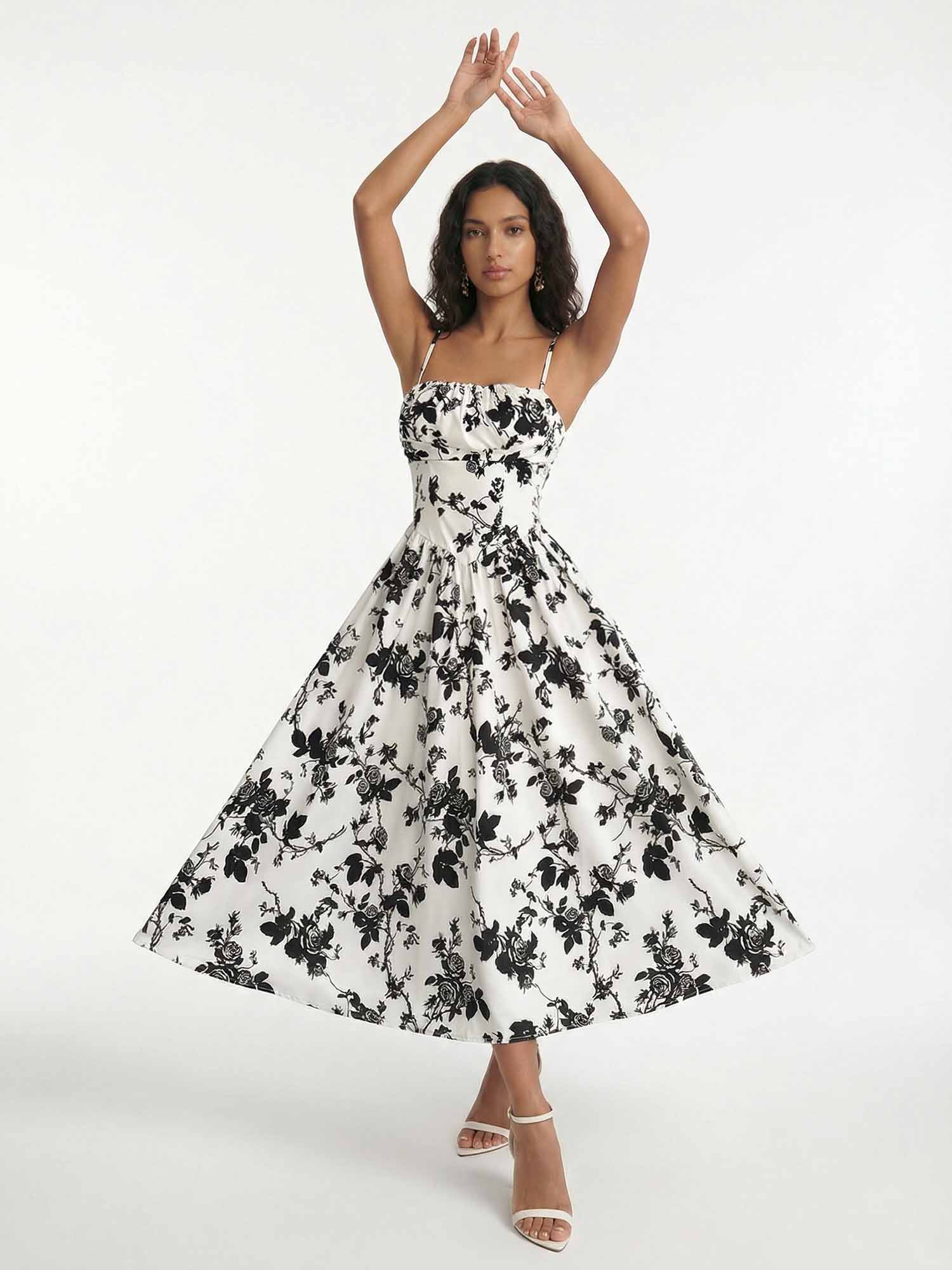 Monochrome Bloom Midi Dress