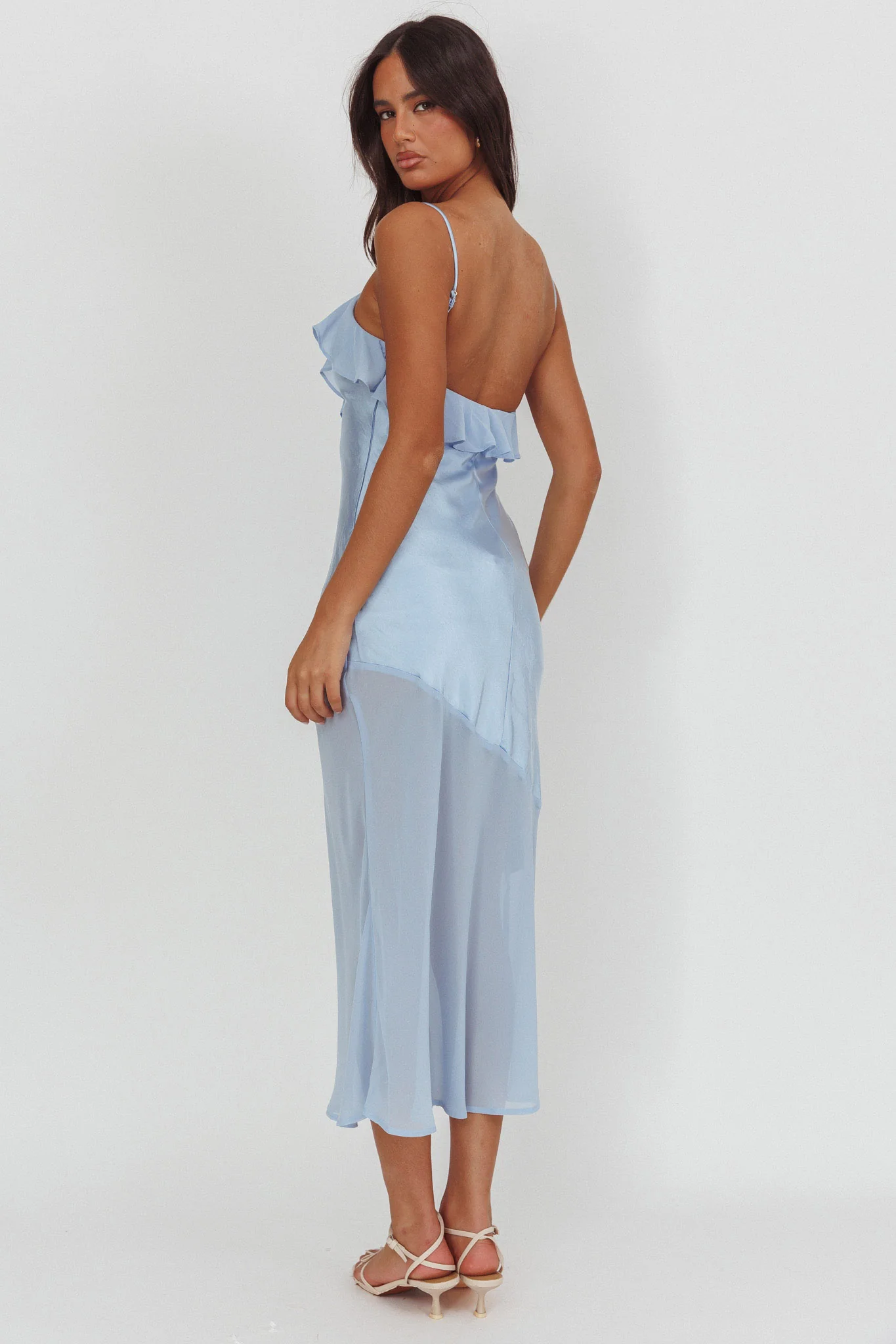 Talula Sheer Hem Ruffle Midi Dress Blue