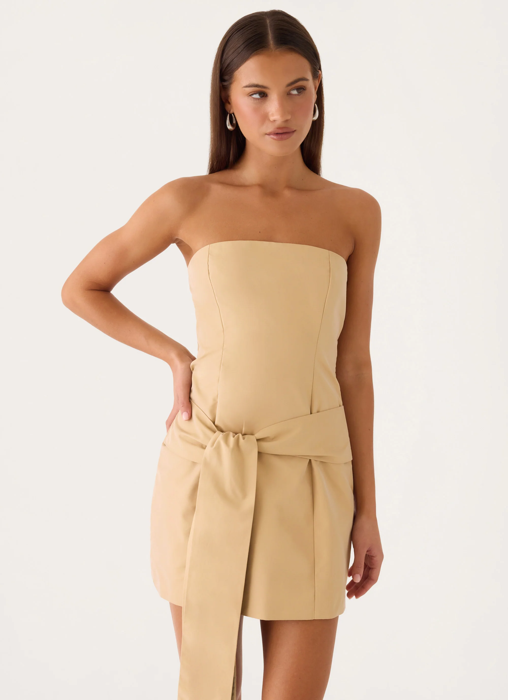 Diya Wrap Mini Dress - Camel - luluinthesky