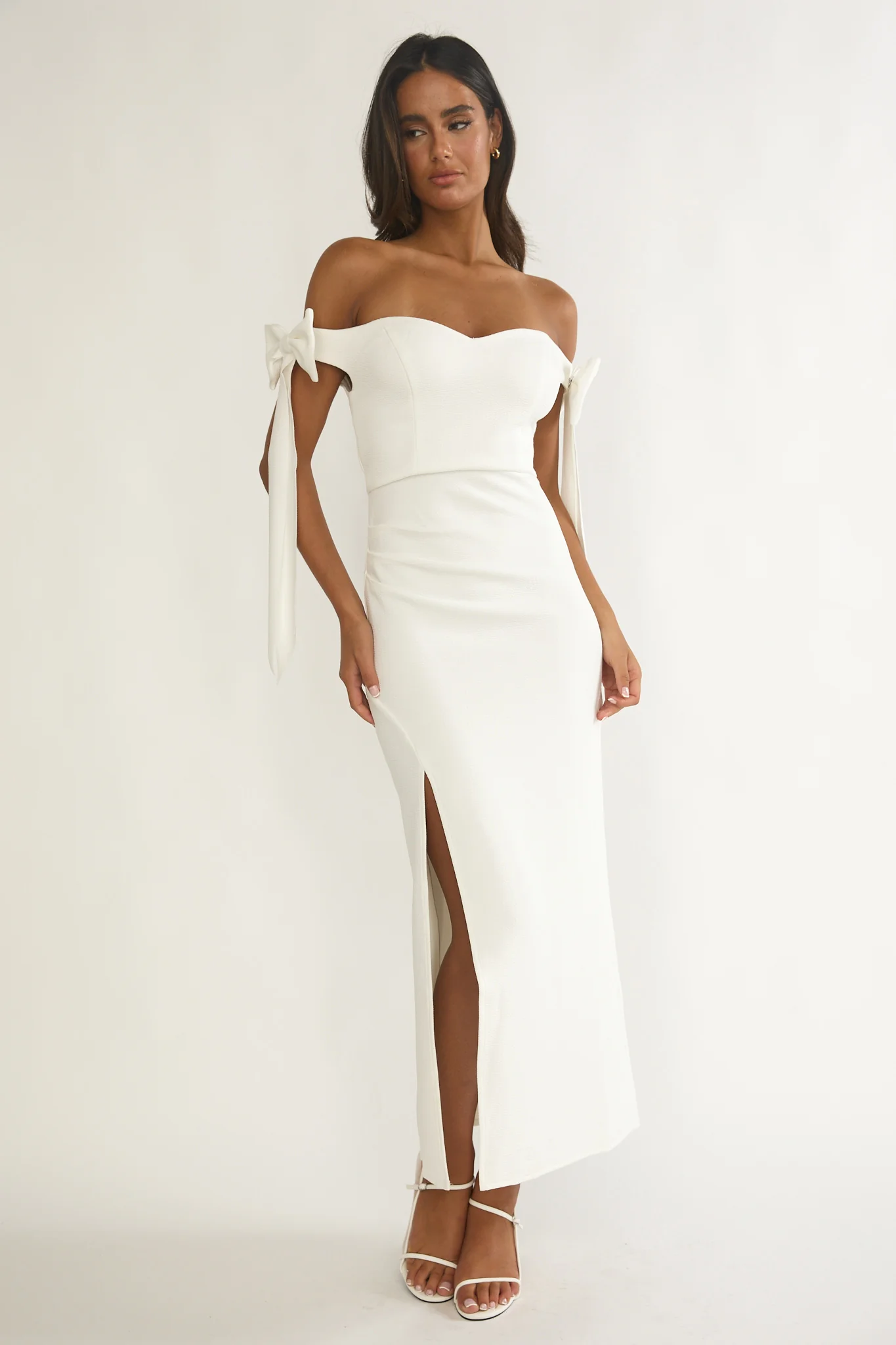 Have Faith Off-Shoulder Bow Sleeve Maxi Dress White - luluinthesky