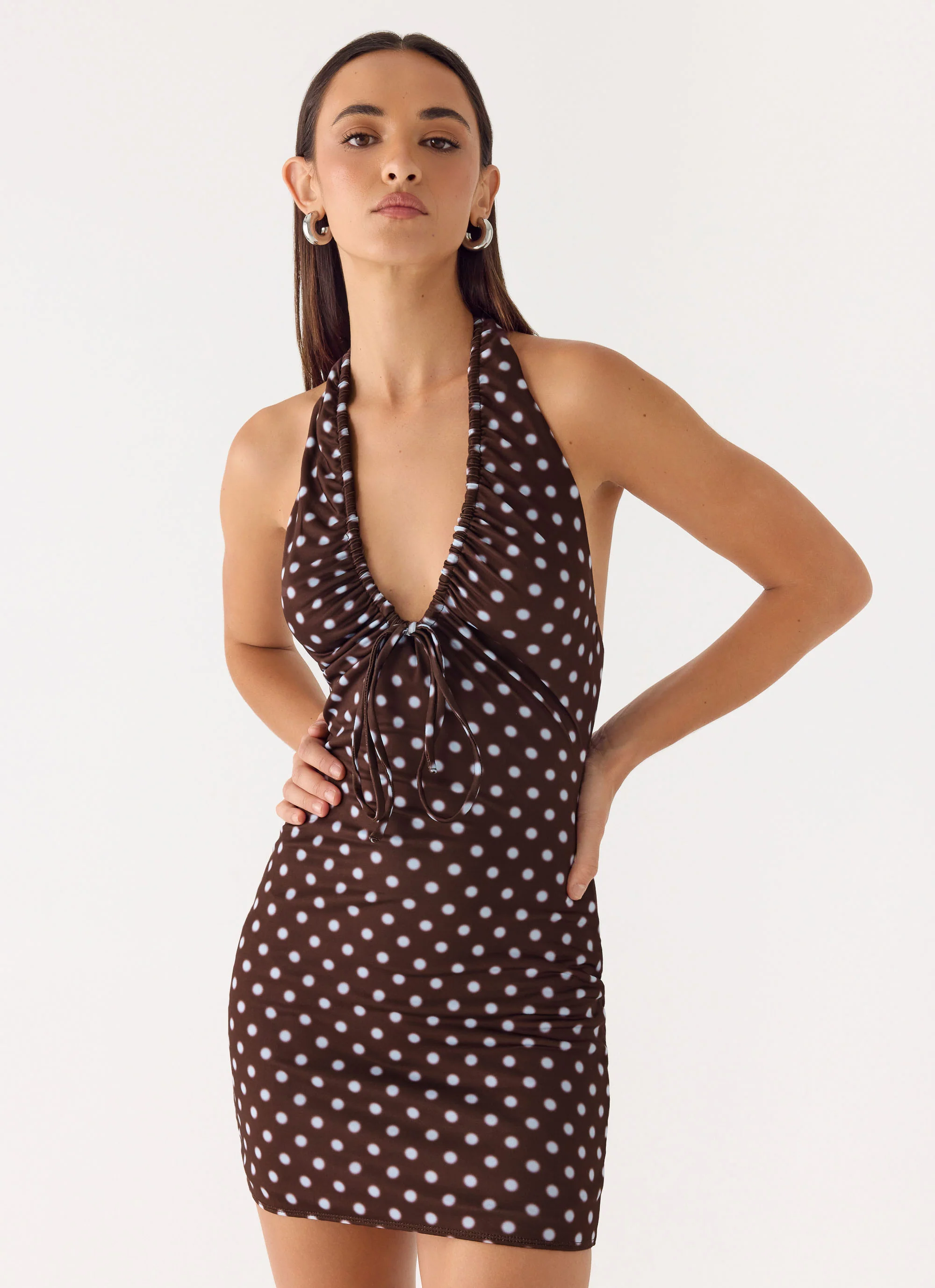 Ask You Twice Mini Dress - Chocolate Blue Dot