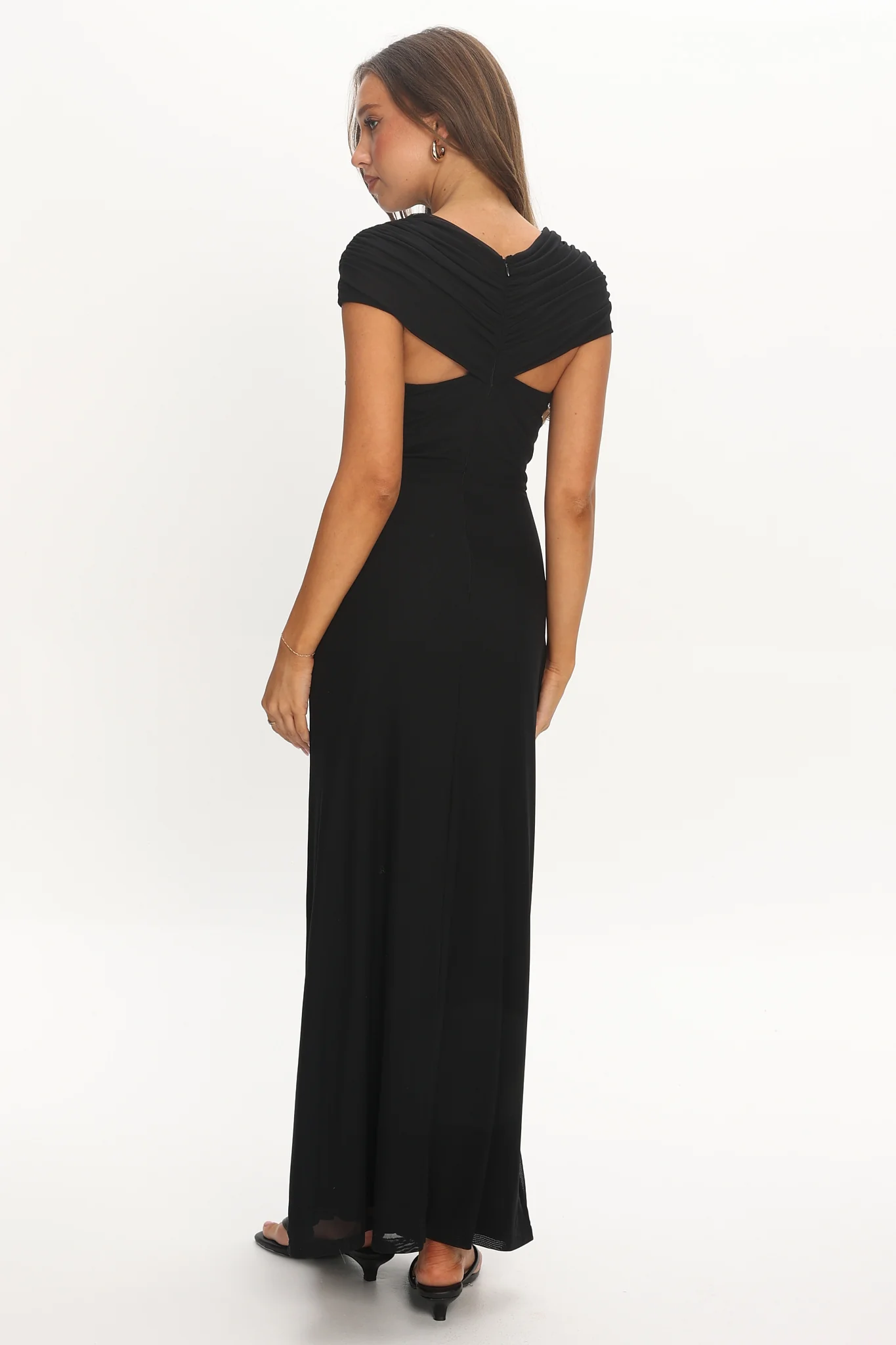 Reba Sheer Waist Ruched Maxi Waist Black - luluinthesky