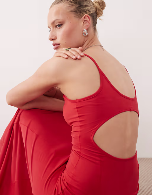 modal cut out back maxi dress in red