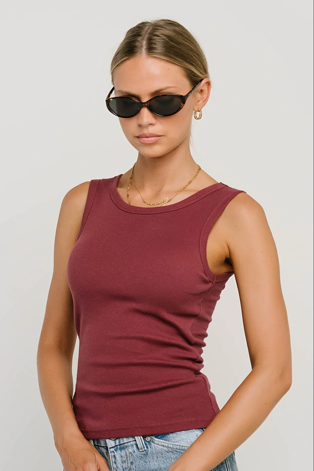 Jax Ribbed Tank in Burgundy