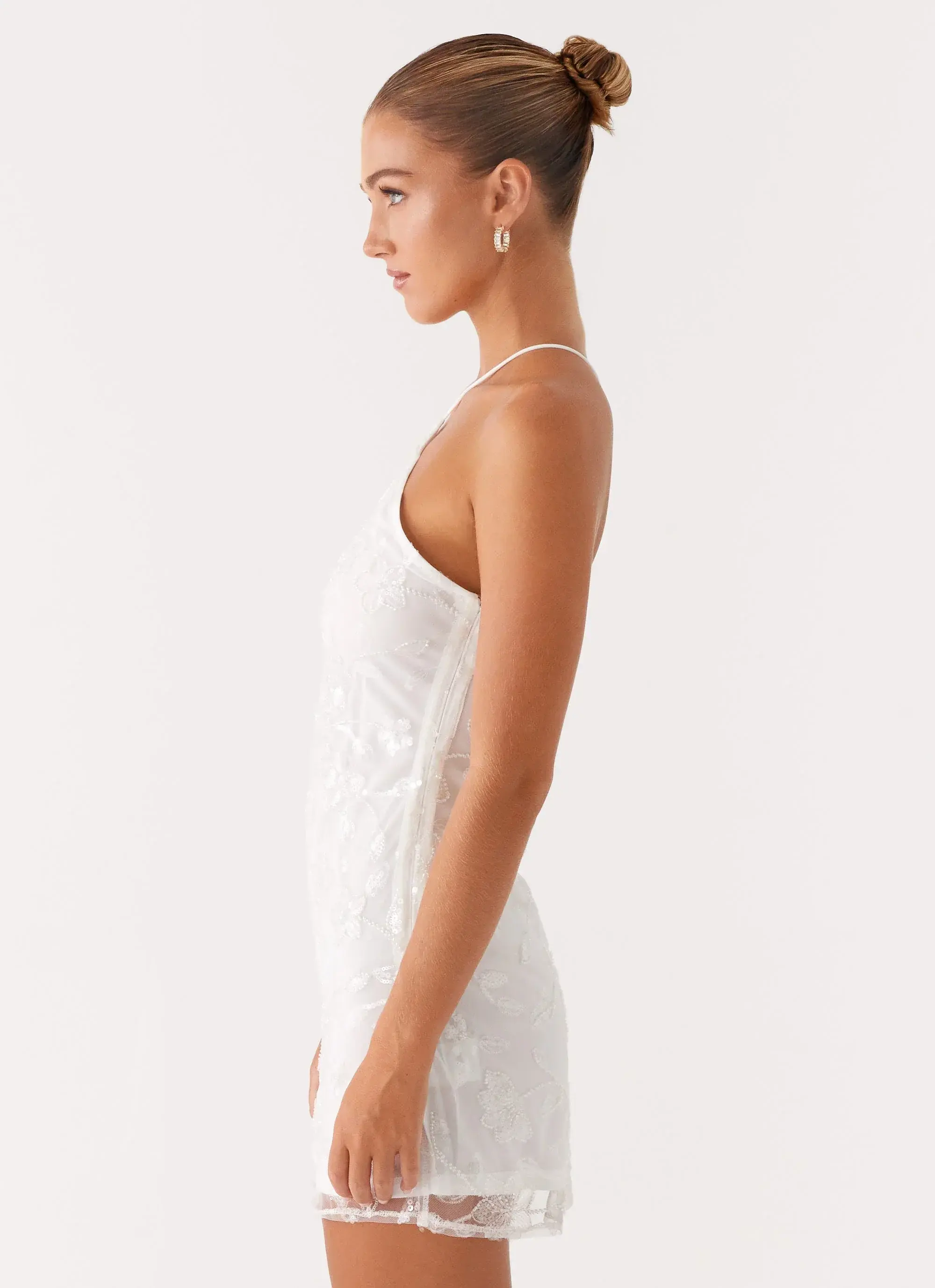 Rumi Beaded Mini Dress - White - luluinthesky