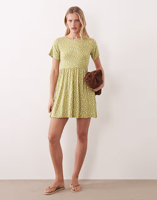 Wednesday's Girl smudged dots mini dress in green and white