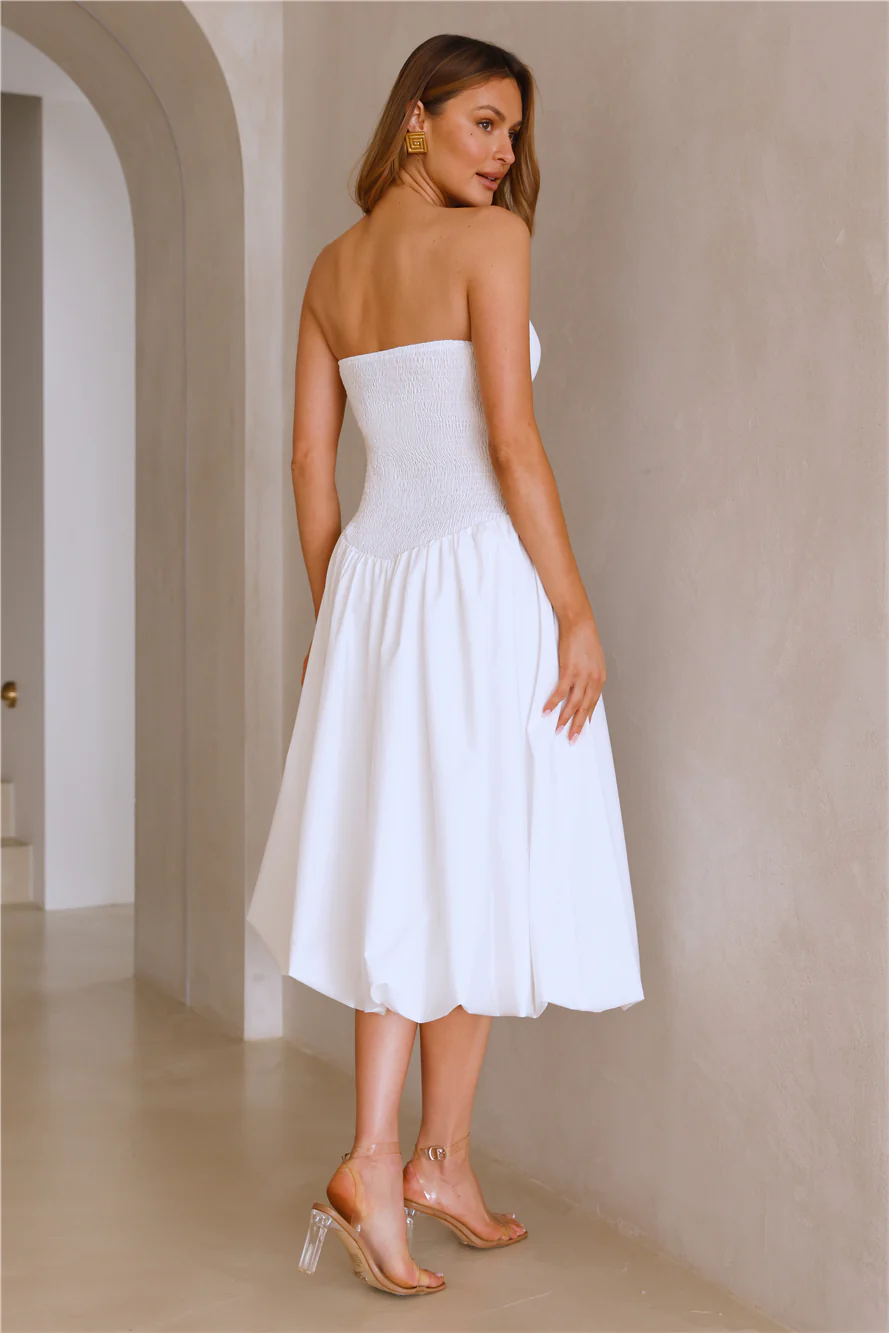 Adelaide Strapless Bubble Midi Dress White - luluinthesky