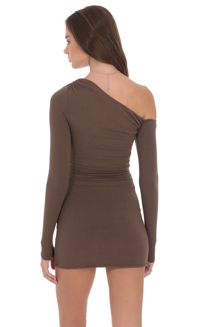 Off Shoulder Long Sleeve Dress in Taupe