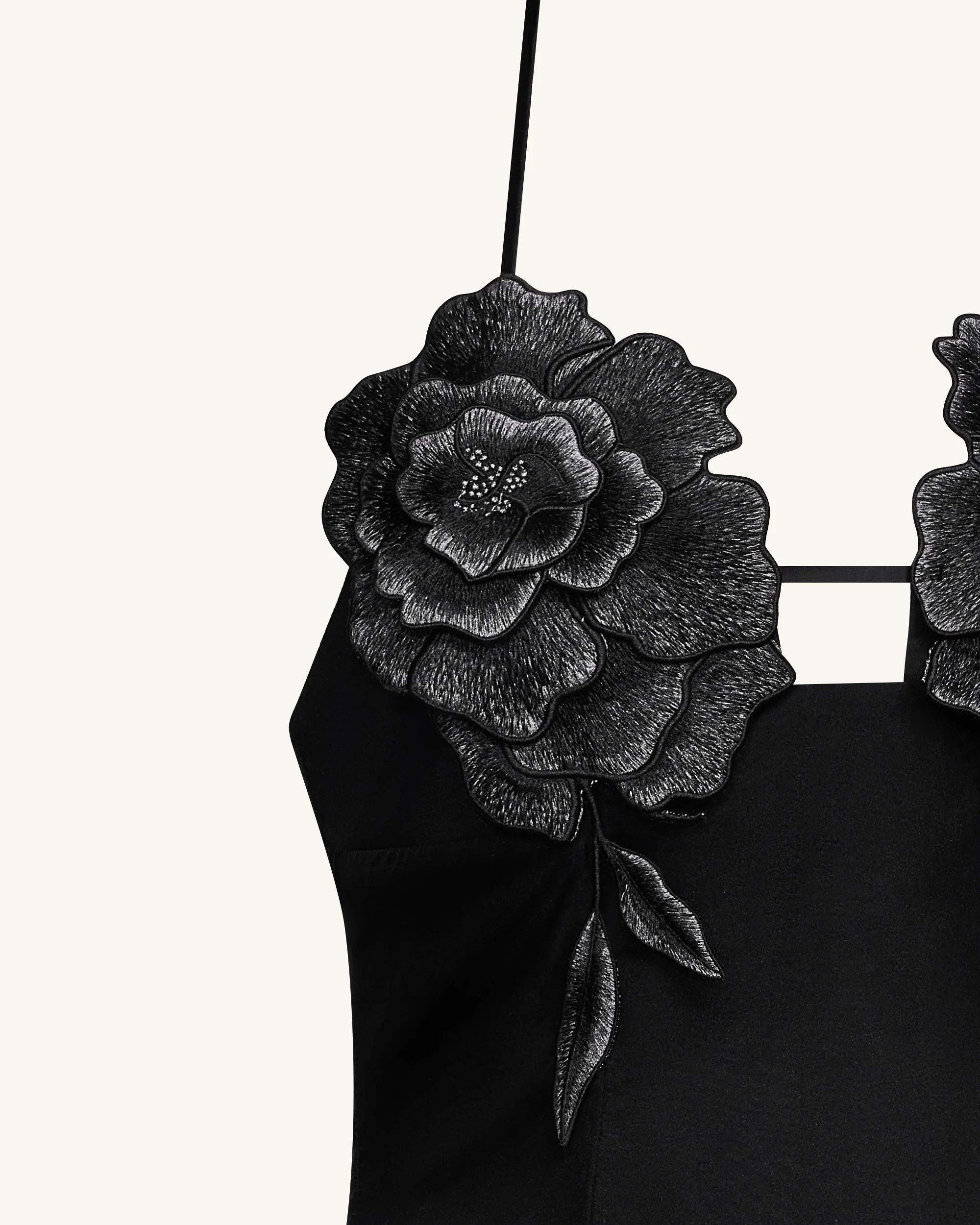 Flower Embroidered Mini Dress - Black - FASHION NOB