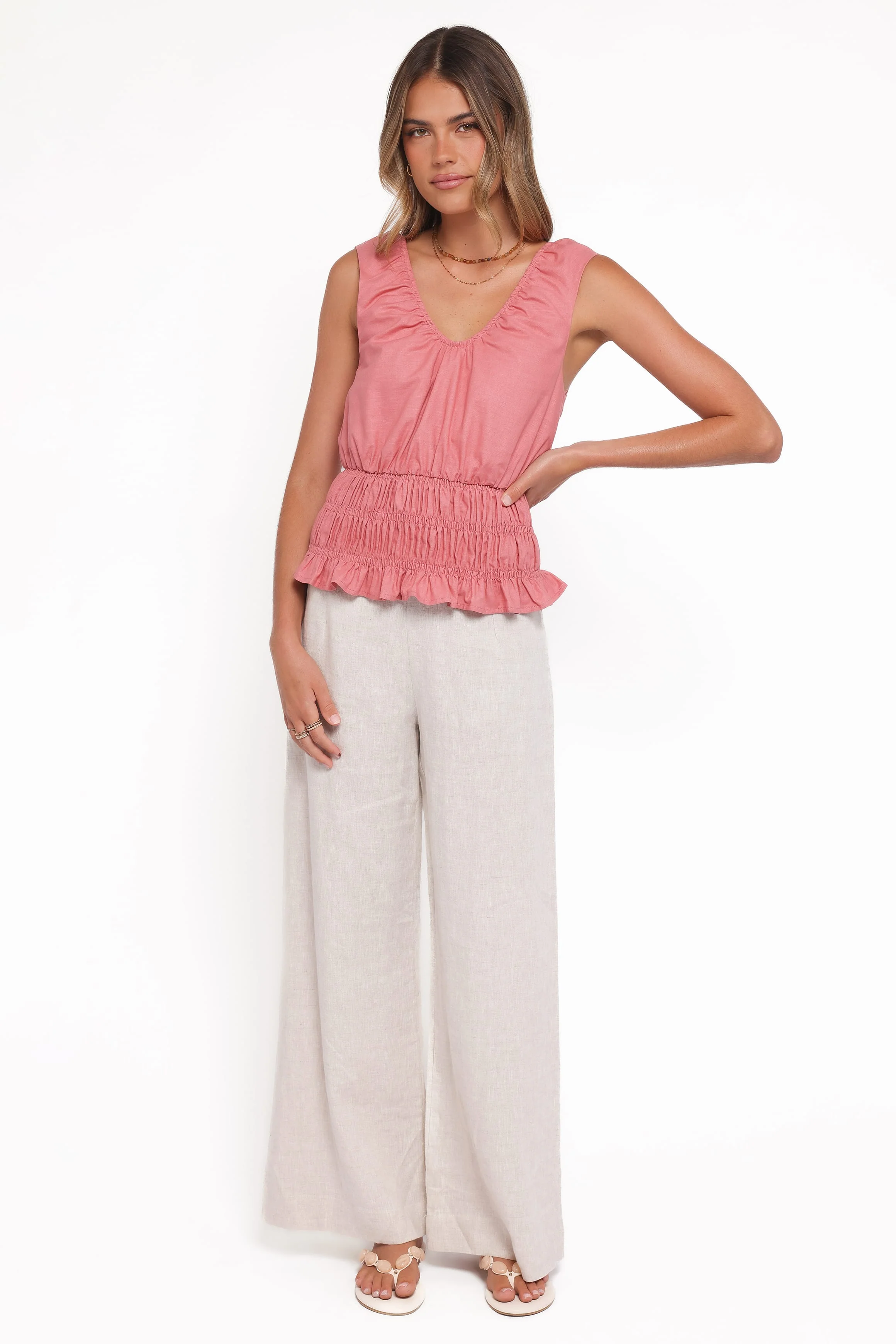Lucilla Shirred Waist Top - Petal Pink