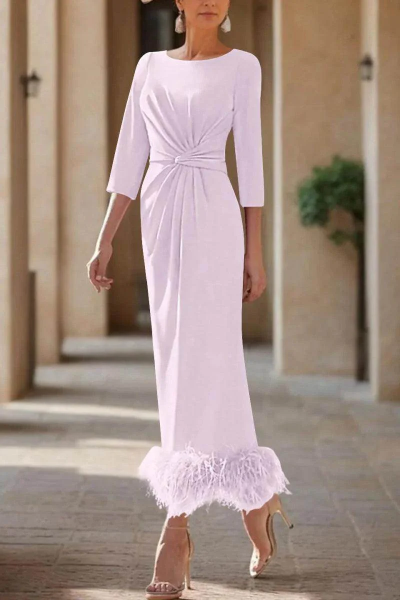 Sheath Column Scoop Neck Ankle Length Feather Mother Dresses CM0378