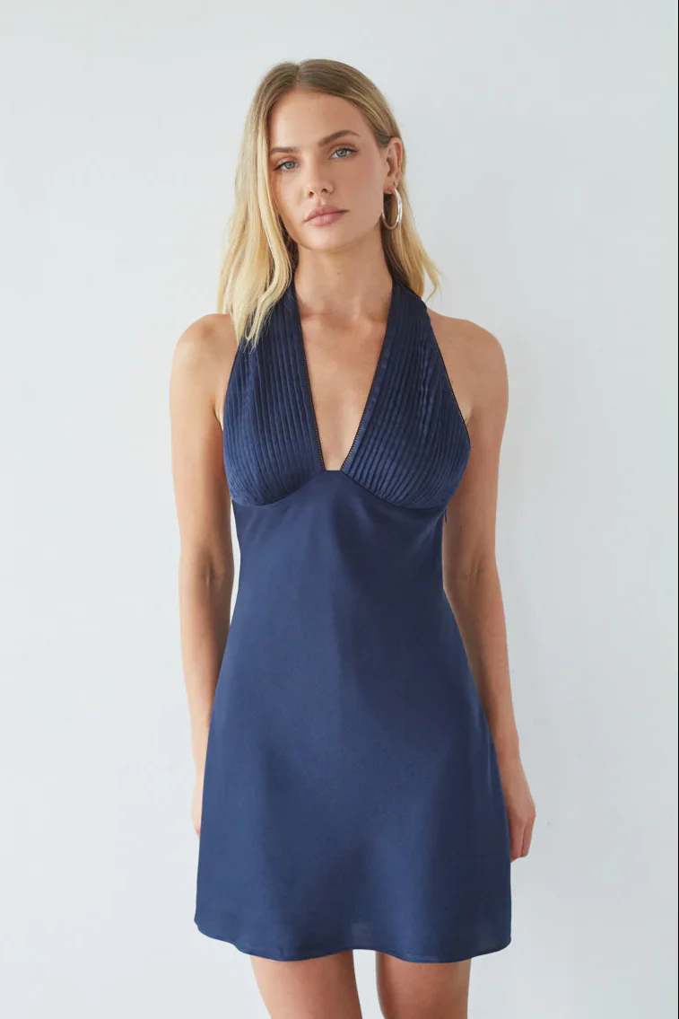 Libby Pleated Halter Mini Dress