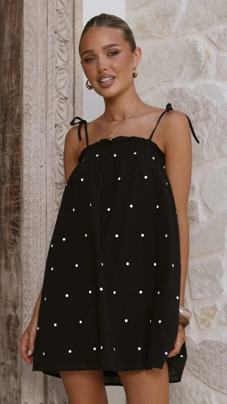 Sloane Mini Dress - Black Polka