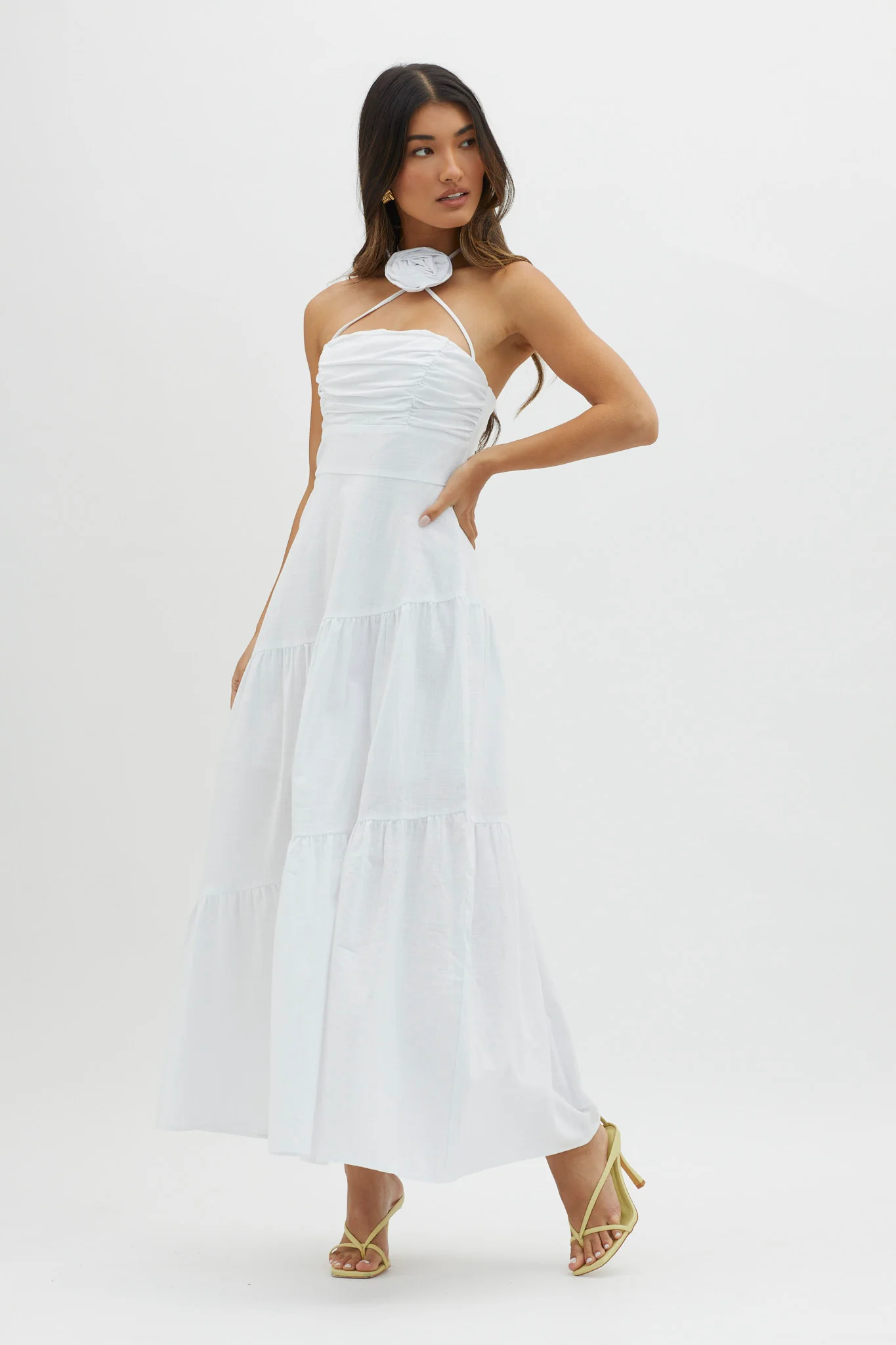 Bondi Rose Decoration Maxi Dress White