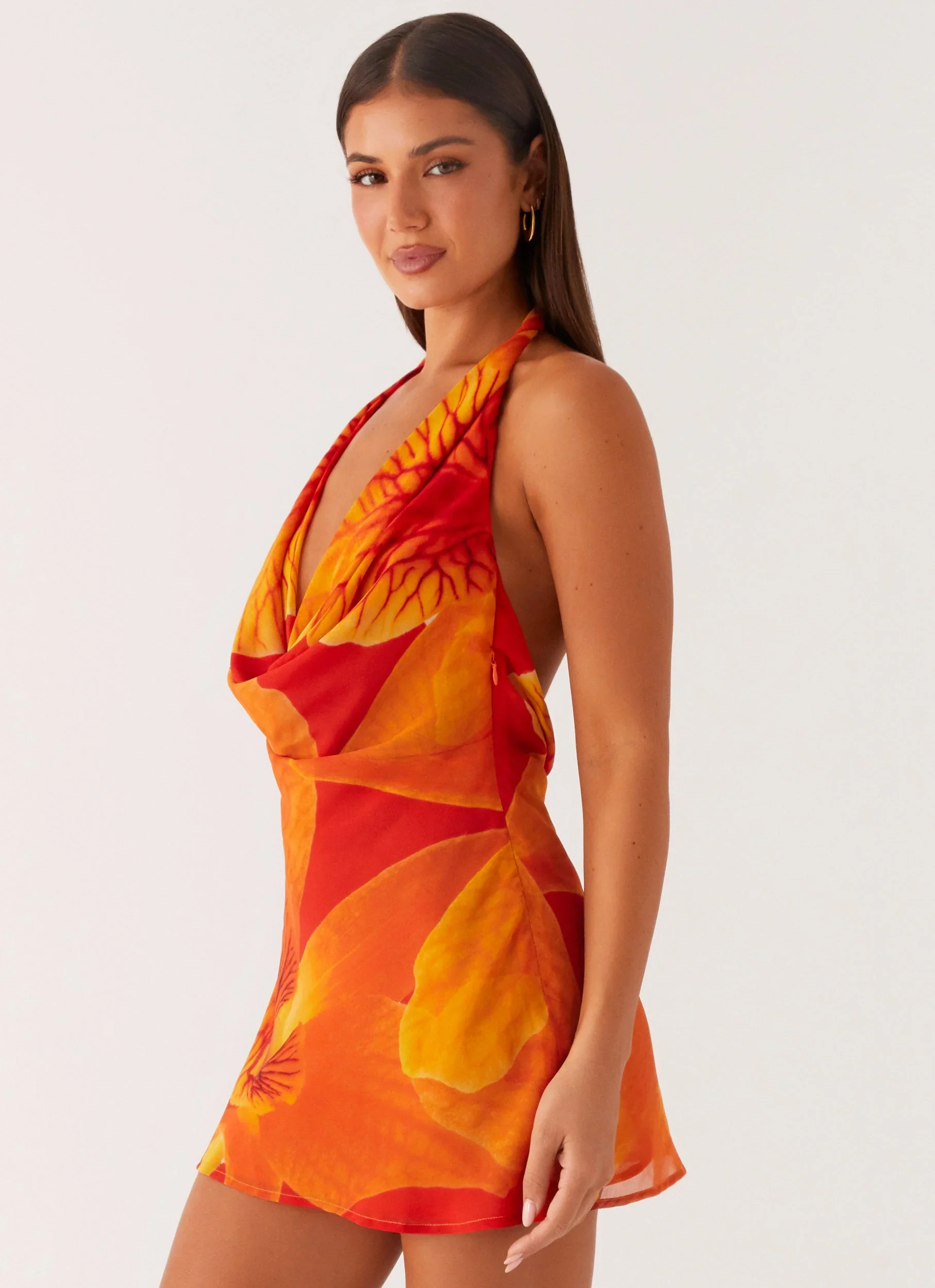 Solar Beam Cowl Mini Dress - Serene Orange