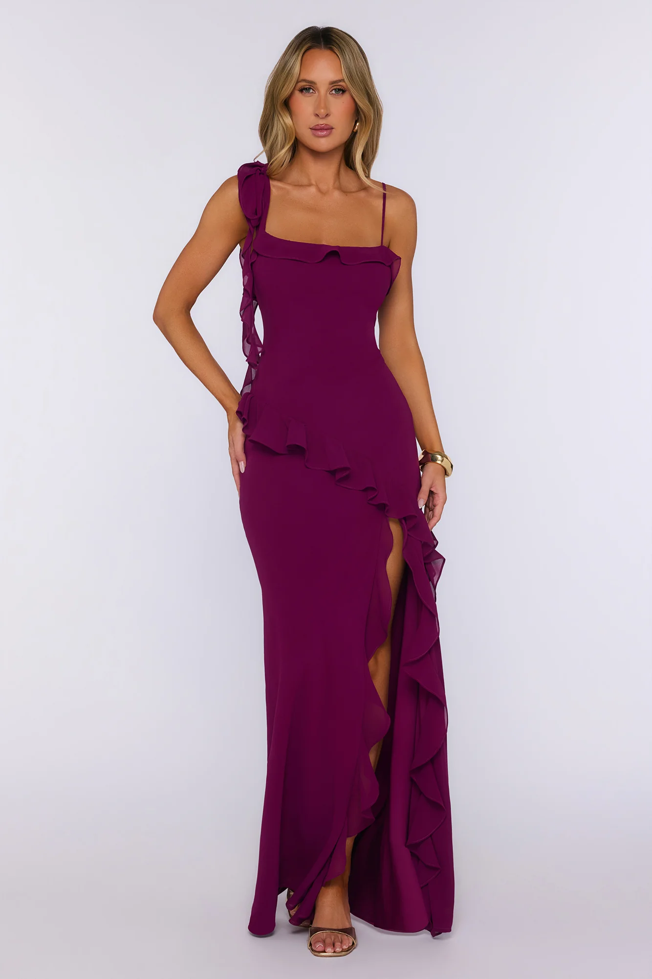 Fluttering Petals Maxi Dress Berry