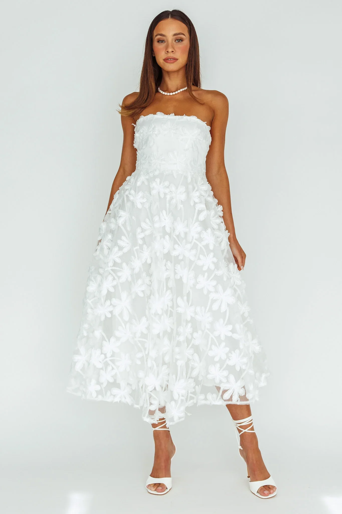 Dori Floral Embellished Midi Dress White