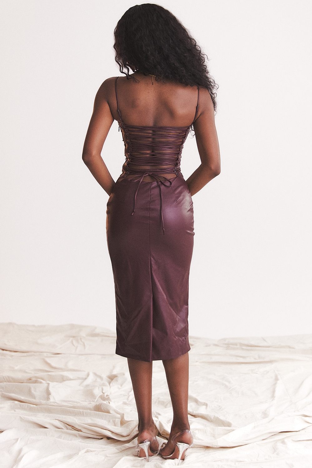 Mulberry Vegan Leather Lace Back Dress
