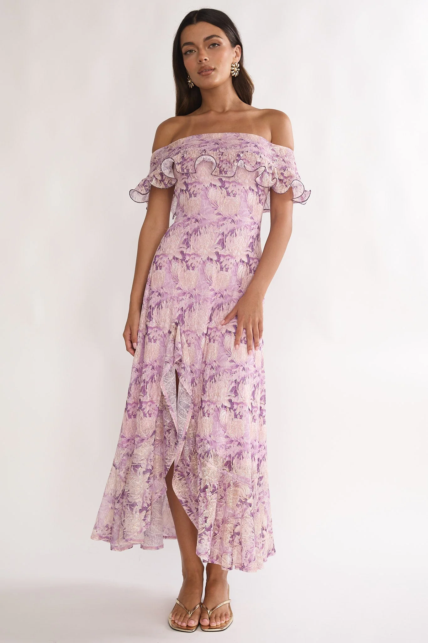 Moonlit Magic Off-Shoulder Maxi Dress Floral Dress