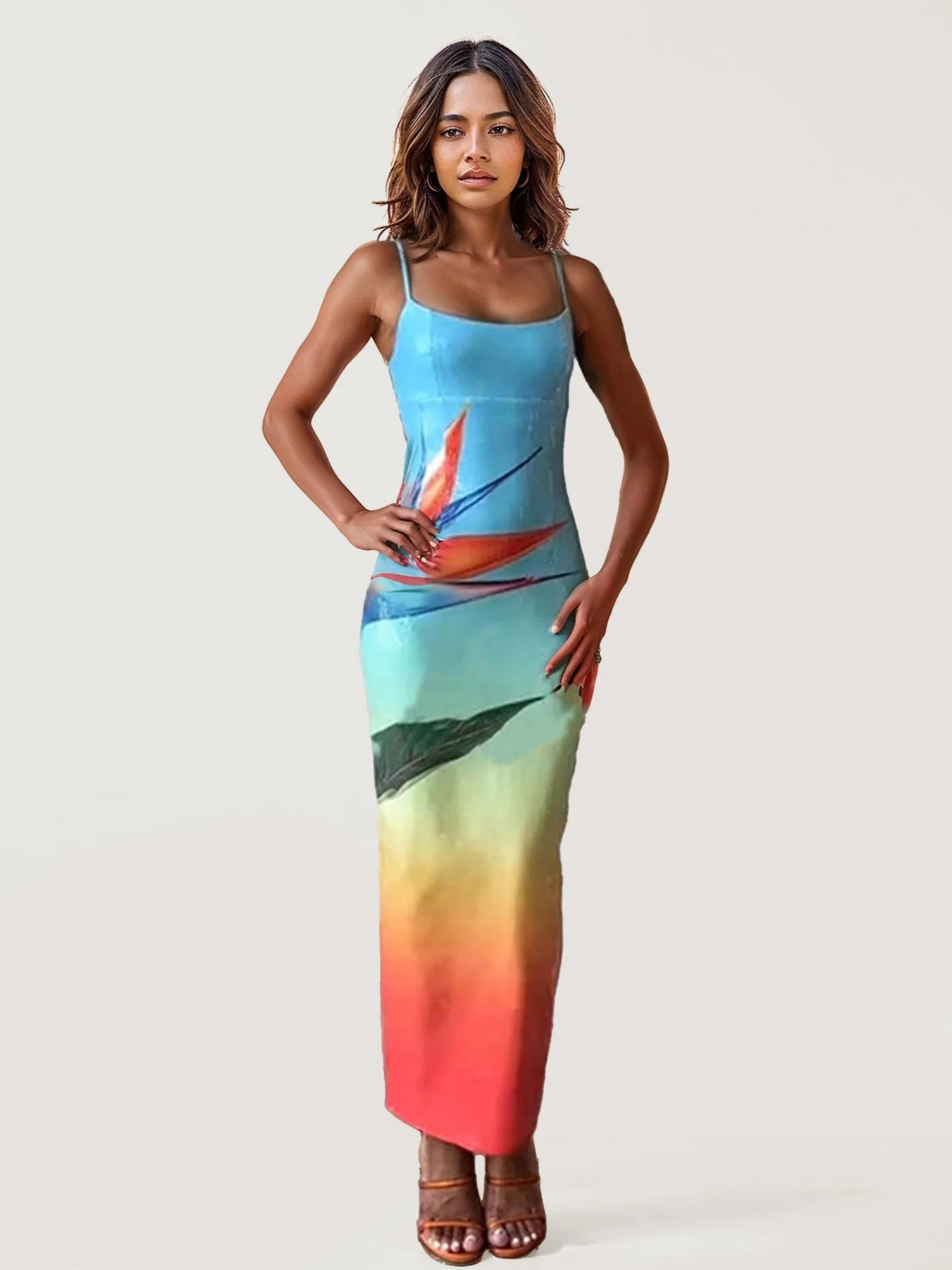 Bird of Paradise Print Maxi Dress