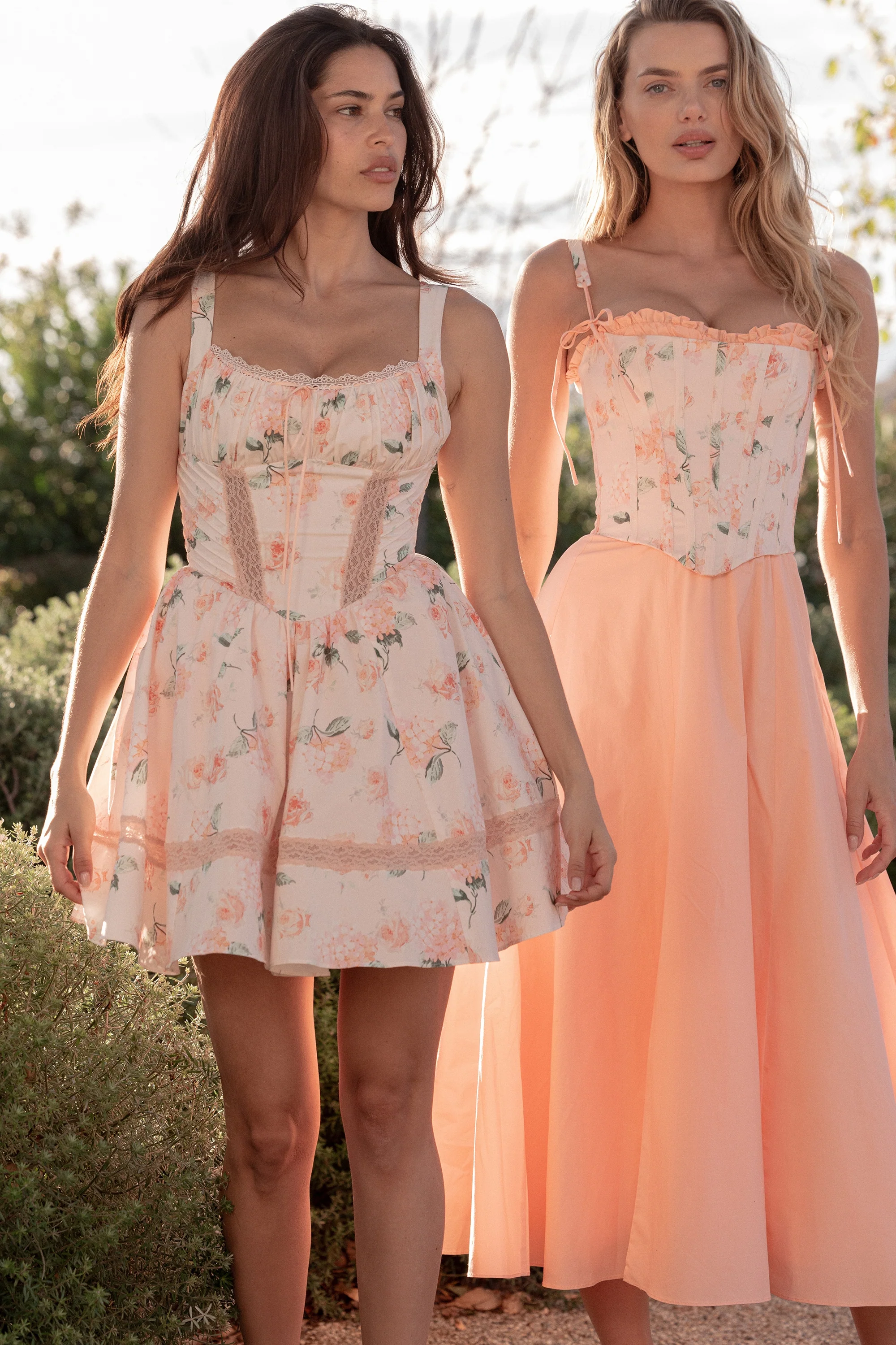 Peach Cotton Detachable Corset Midi Sundress