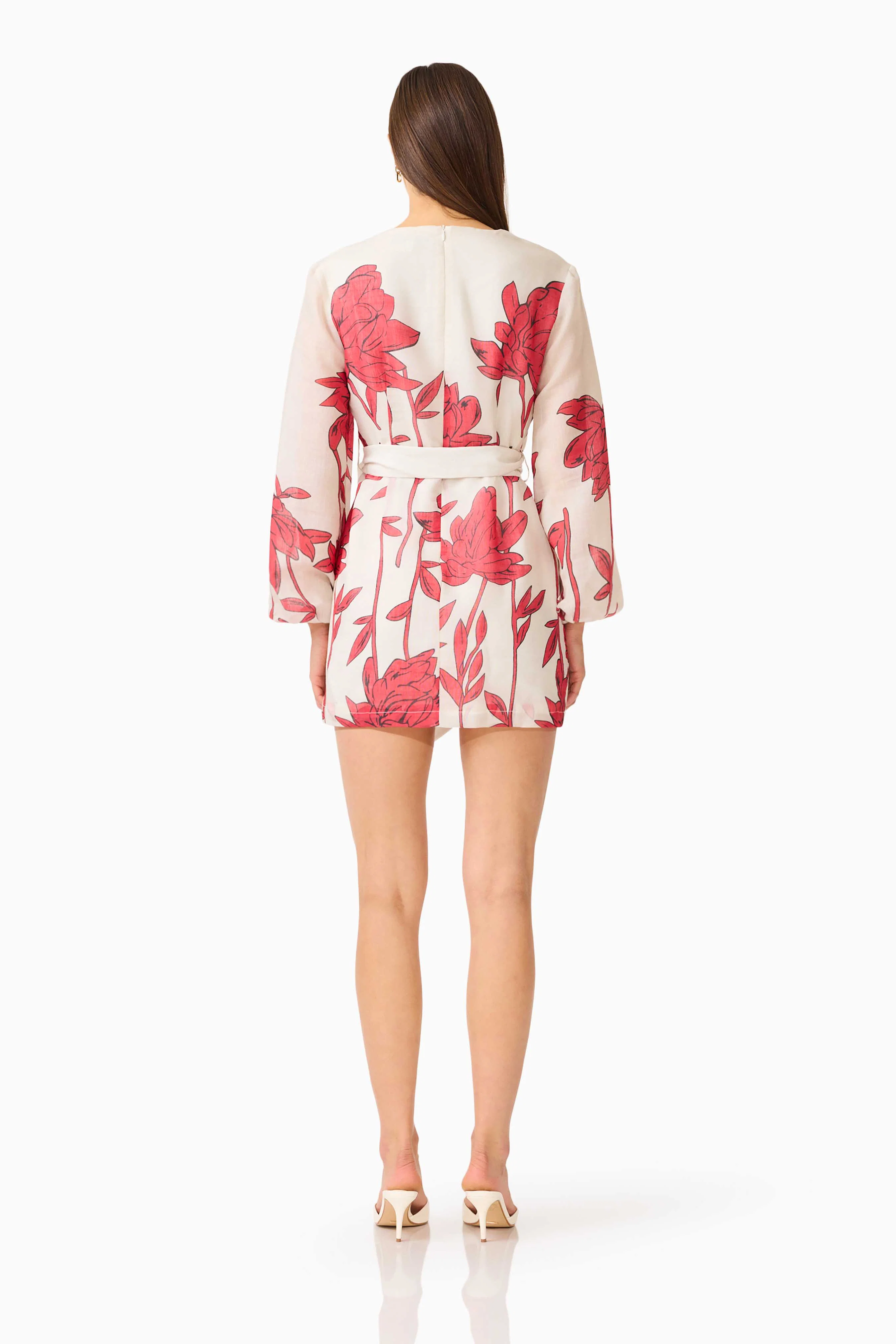 CURAAE Viva Long Sleeve Mini Dress in White and Red