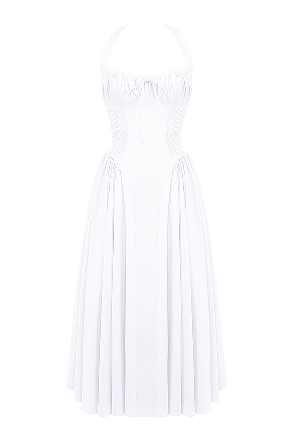 White Cotton Halter Sundress