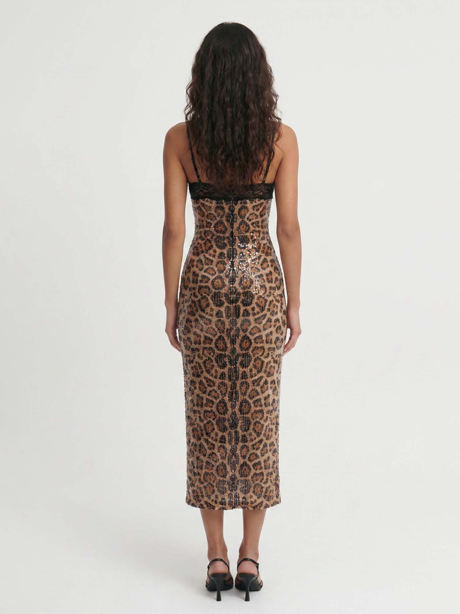 Leopard Sequin Midi Dress