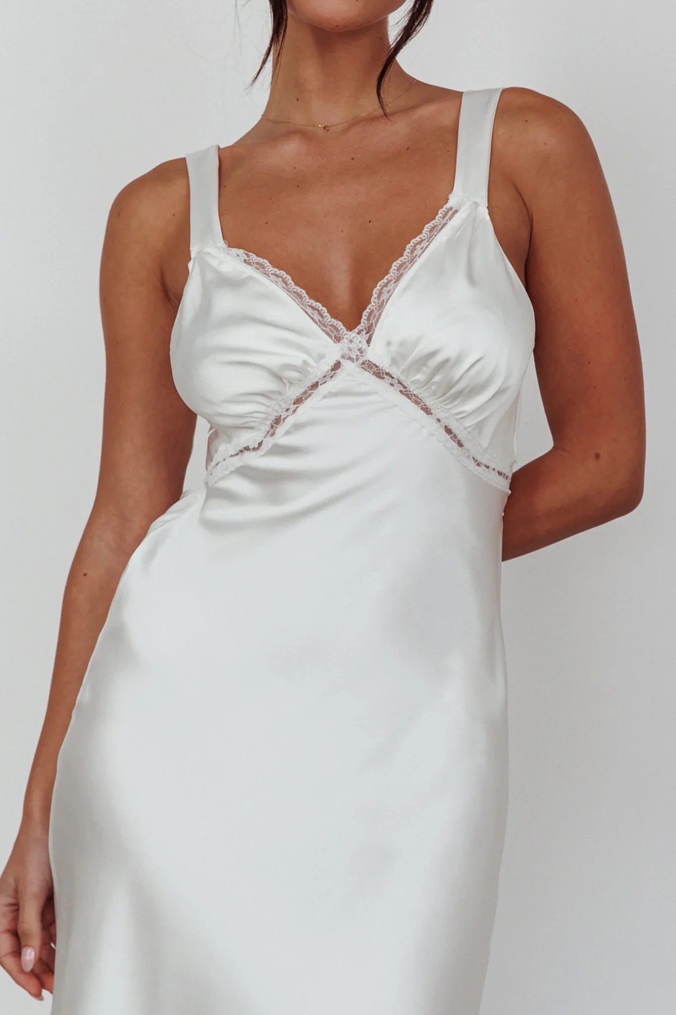 Nyah Lace Trim Midi Dress Off White