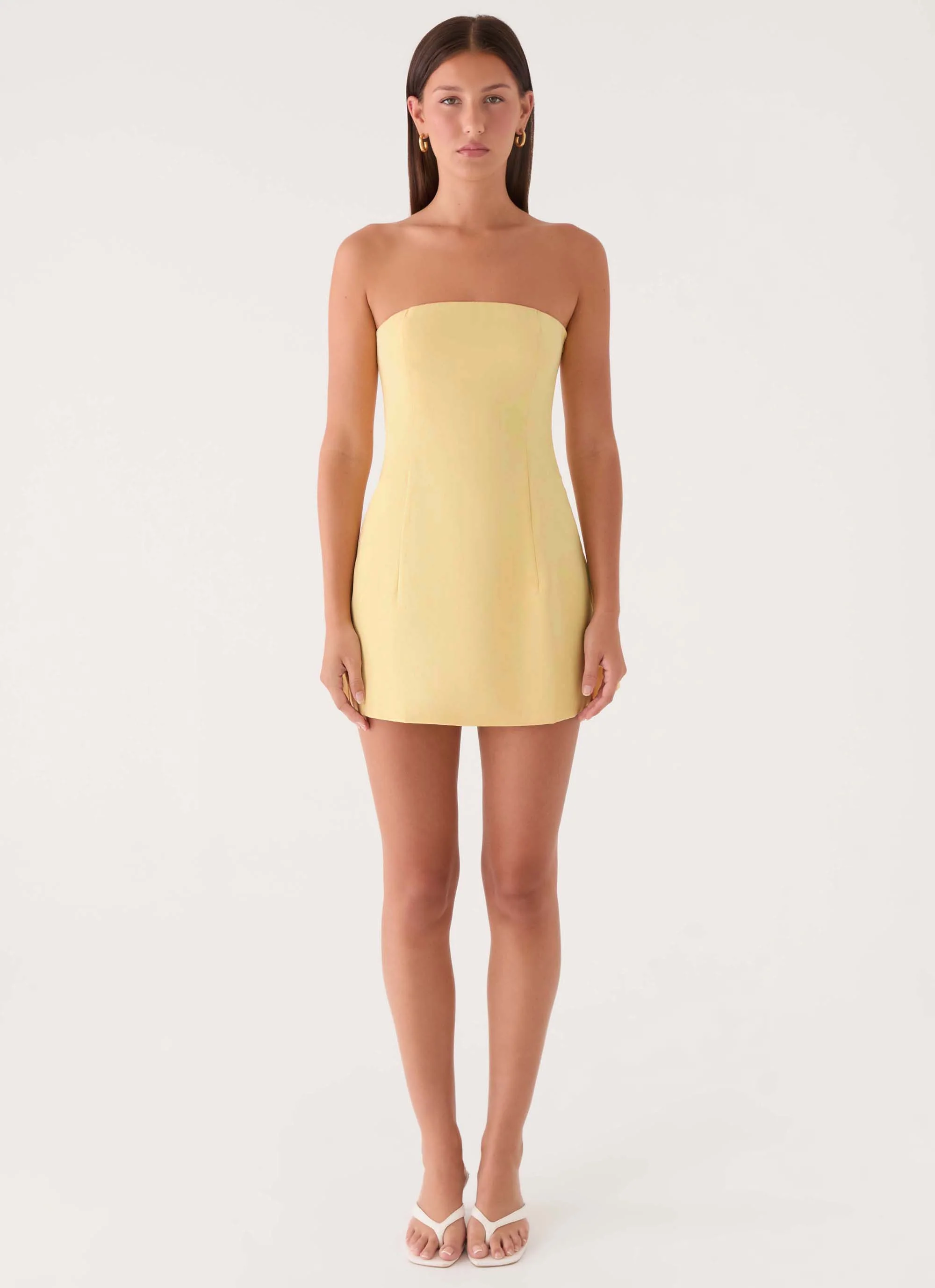Della Strapless Mini Dress - Yellow - luluinthesky
