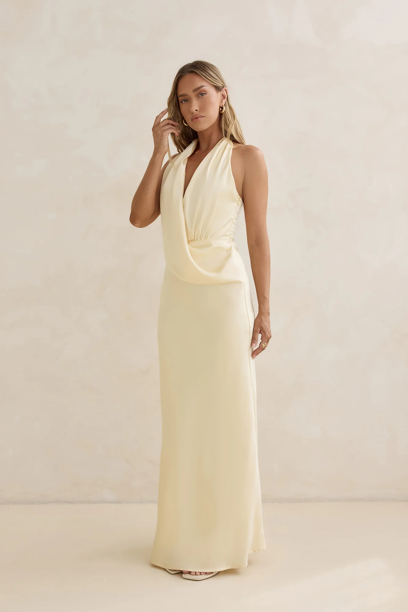 Charm Of Yours Satin Halter Maxi Dress Yellow - luluinthesky