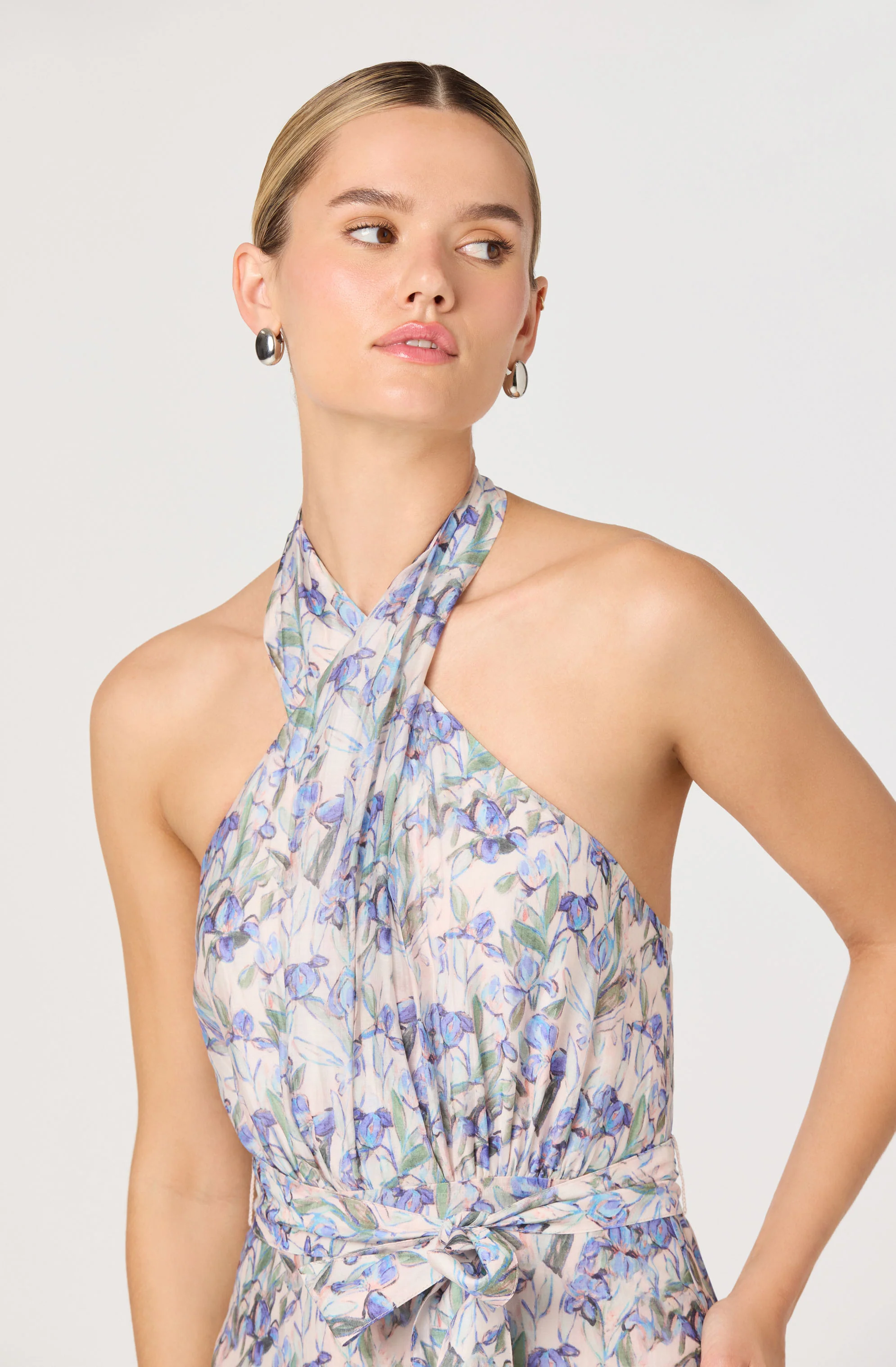 Adamaris Floral Halter Tiered Ruffle Maxi Dress