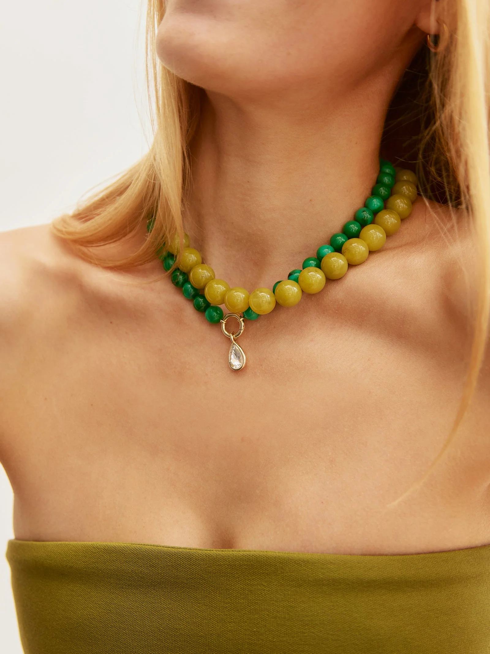 Mini Jane Beaded Necklace - Olive