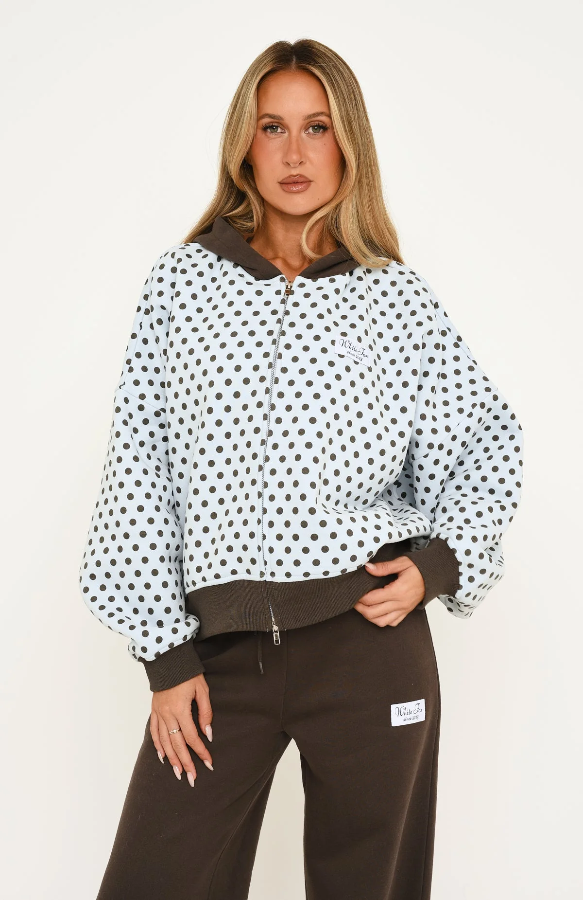 Just Peachy Oversized Slouch Zip Front Hoodie Dusty Blue/Charcoal