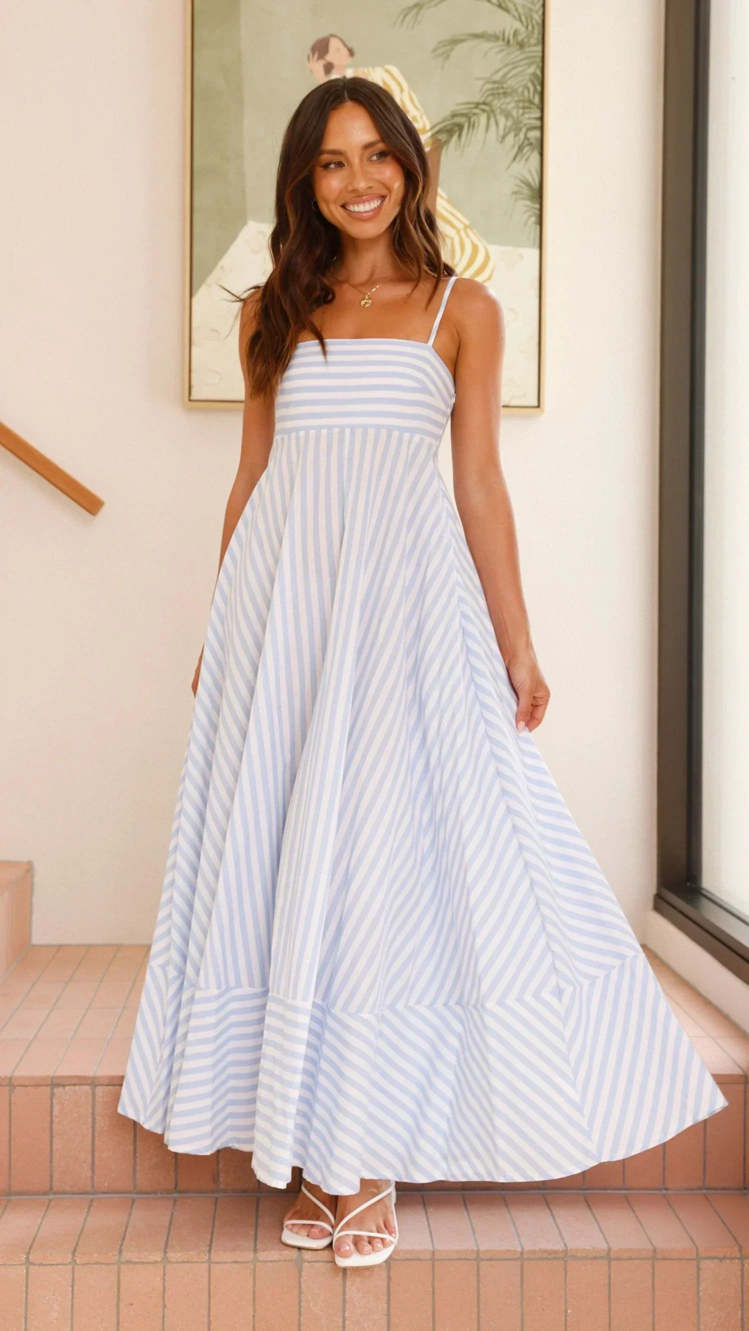 Kaethe Maxi Dress - Baby Blue Stripe - luluinthesky